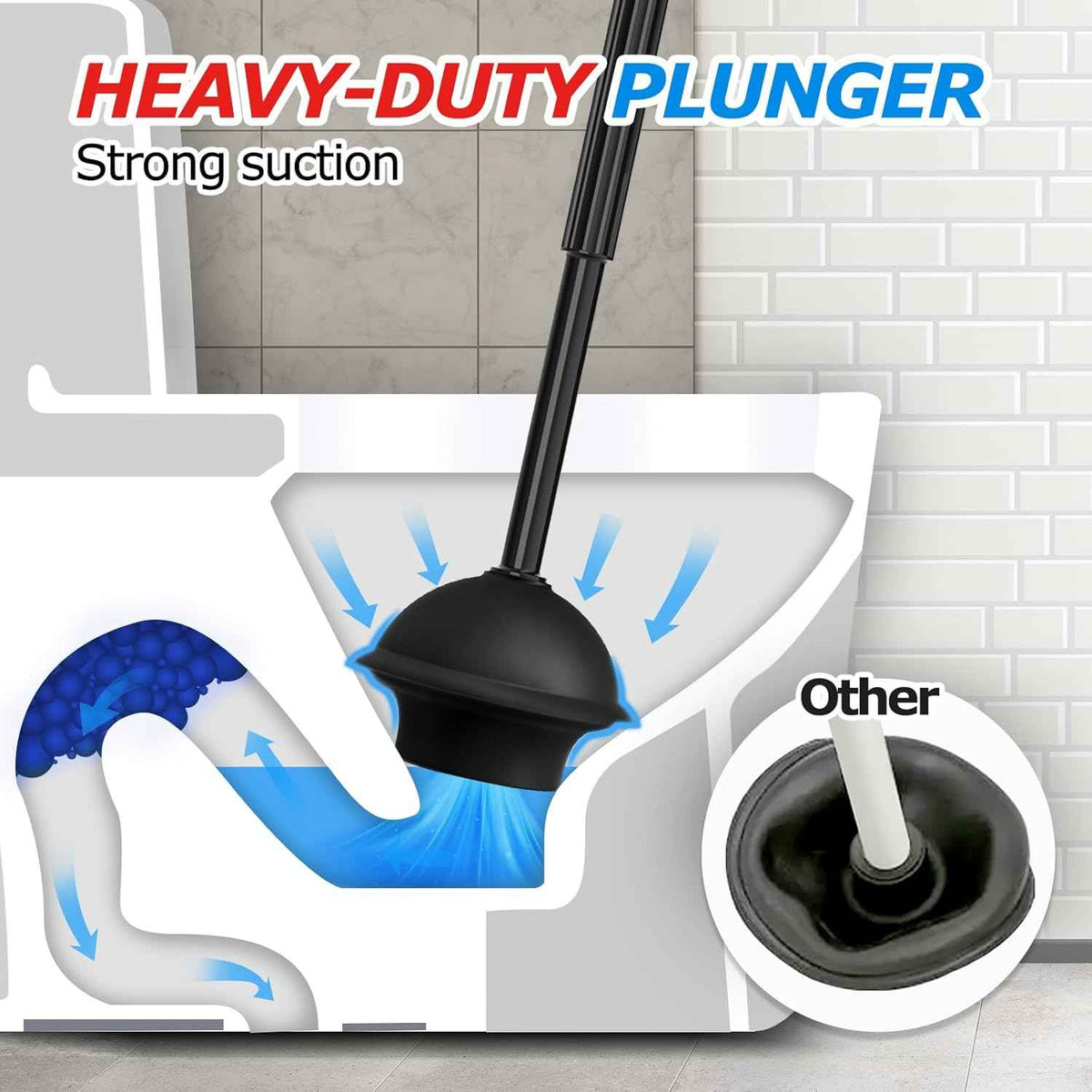 2 in 1 Toilet Plunger and Brush Set，Extended Handle Plunger，Toilet Bowl Brush Plunger Set, Bathroom Cleaning Tools ，Toilet Brush Plunger Combo，Cleaning Brush，Bathroom Cleaning Supplies