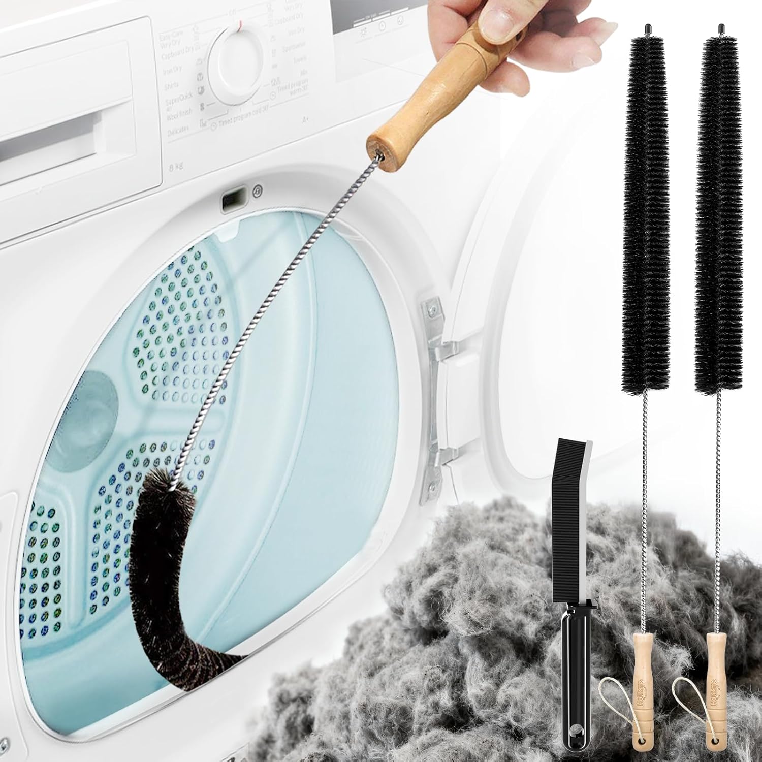 Holikme Dryer Vent Cleaner Kit 2 Pack - Household Cleaning SupTLies 304 Stainless Steel Dryer Lint Brush Home Essentials for Lint Trap Dust Vacuum Brush