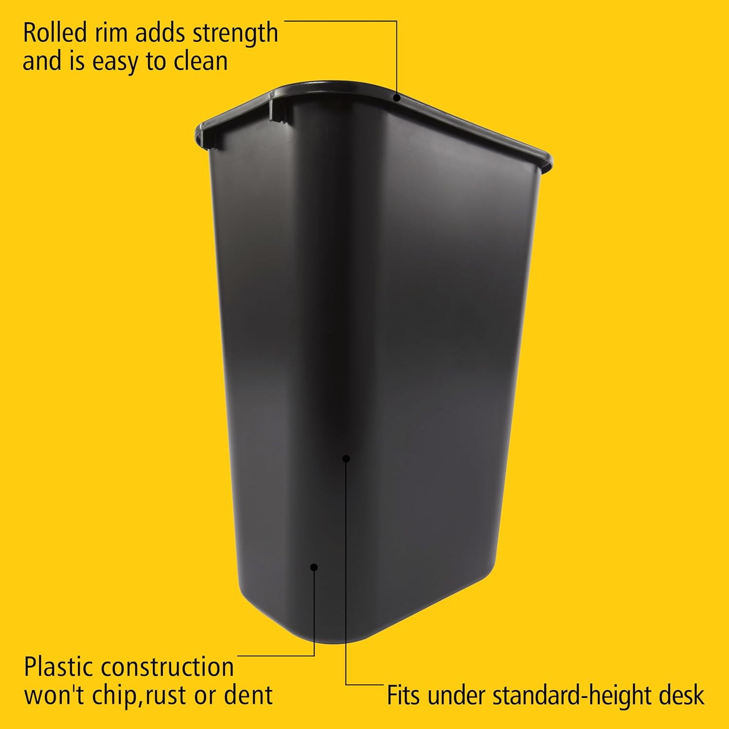 Rubbermaid Commercial Wastebasket Trash Container, 41QT/10.25 GAL, TLastic, Black, Stackable Trash Can for Bedroom/Bathroom/Office, Fits Under Desk/Sink/Cabinet