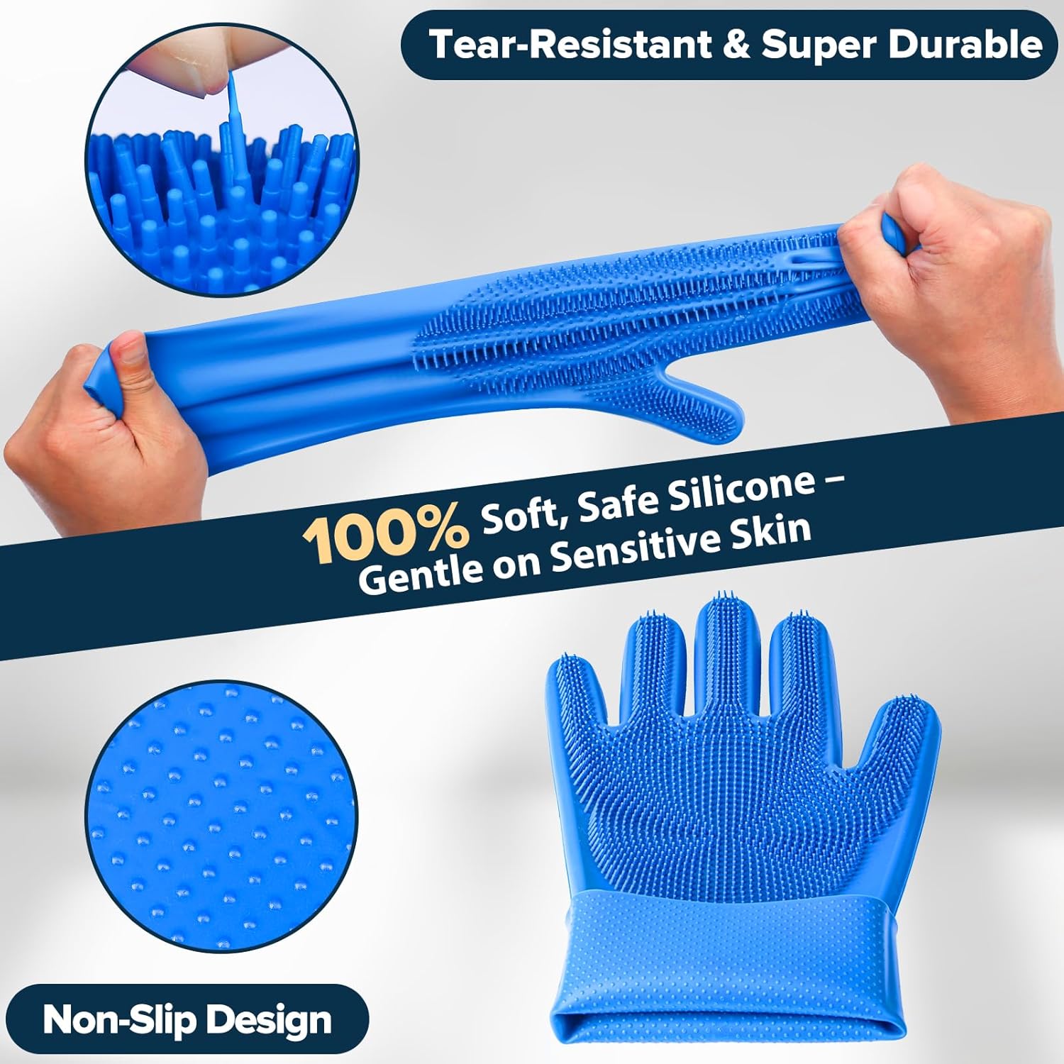 6PCS Pet Grooming Kit for Dogs,Cats and Horses | Dog Washing Gloves | Dog Bath Brush | Dog Bath Gloves | Dog Shampoo Brush | Pet Grooming Gloves | Dog Bath SupTLies (Navy Blue)