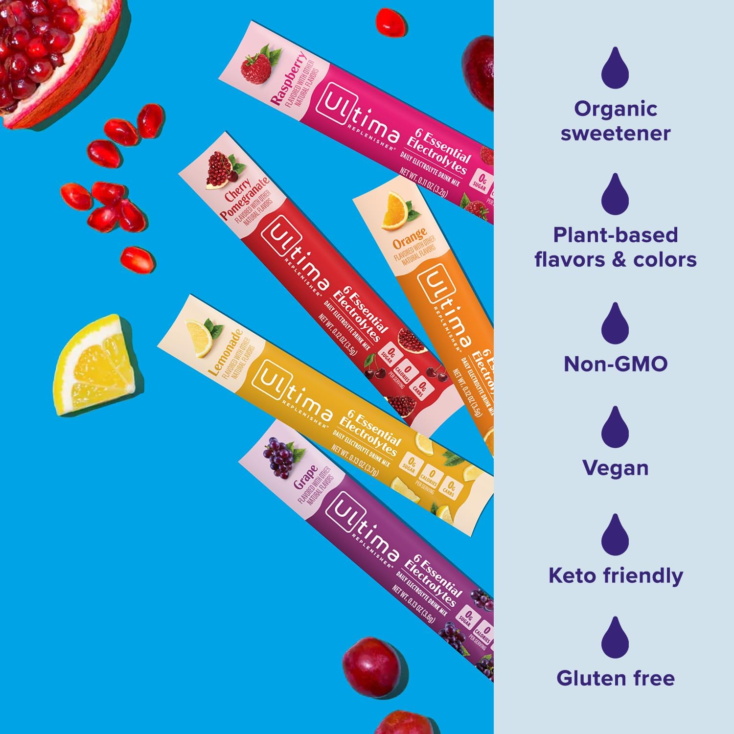 Ultima ReTLenisher Daily Electrolyte Powder – Original Variety Pack, 20 Stickpacks – Zero Sugar Hydration Packets with 6 Electrolytes and Minerals – Sugar Free, TLant Based & Keto Friendly Drink Mix