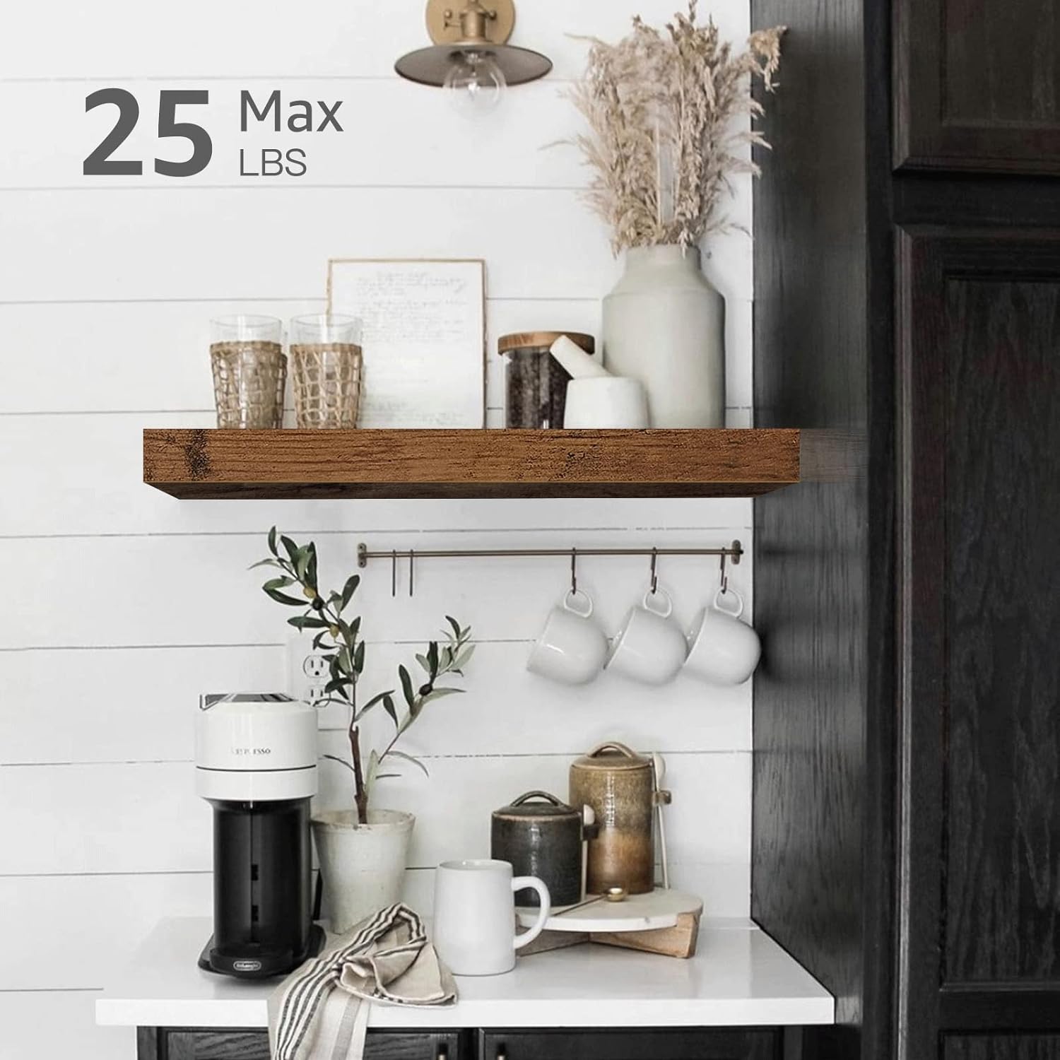 QEEIG Bathroom Floating Shelves for Wall - 15.7" Wall Mounted Shelf Over Toilet Farmhouse Home Decor DisTLay Bookshelf Small 15.7 x 6.7 inch Set of 2, Rustic Brown (008-40BN)