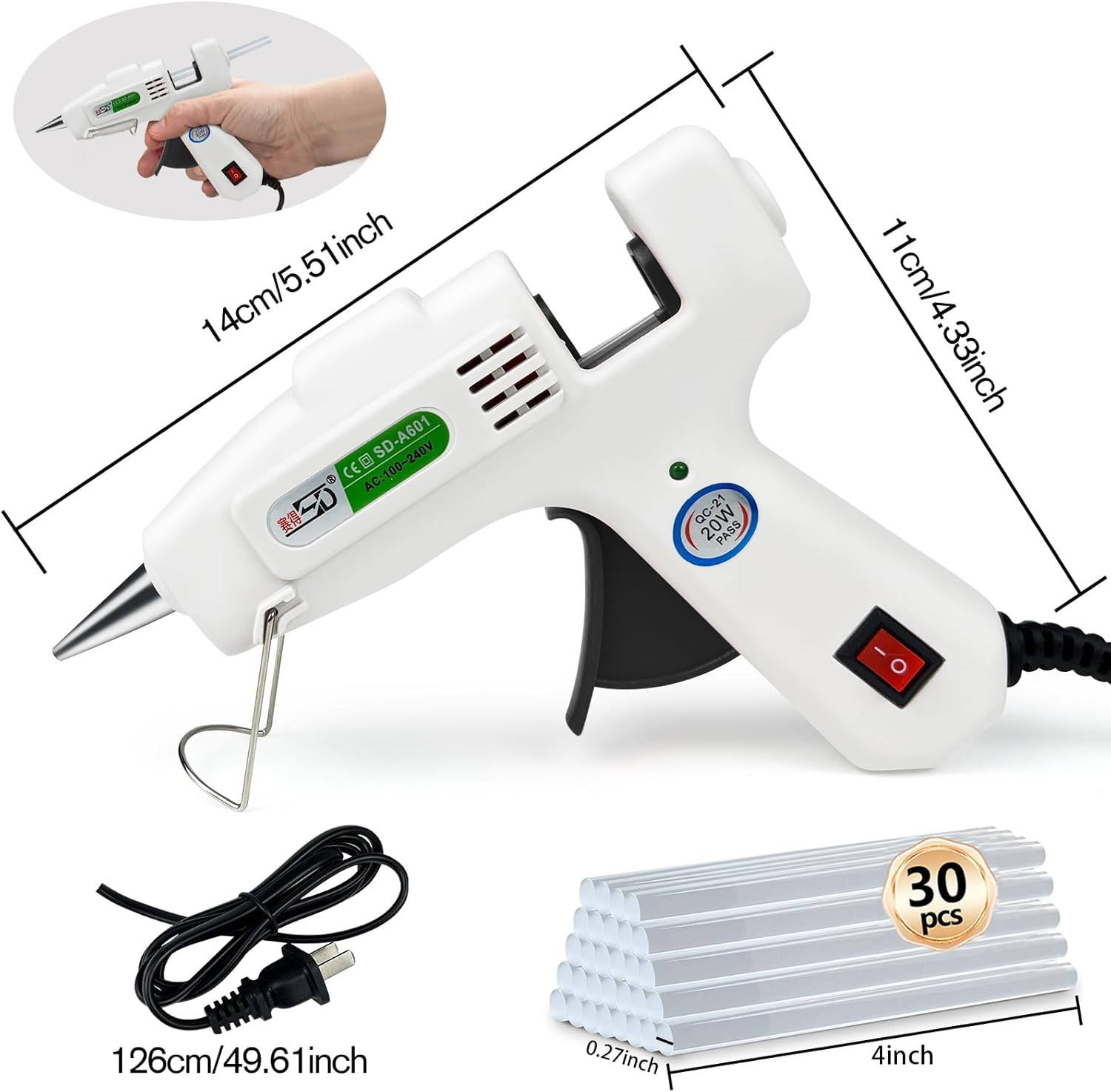 Krightlink Hot Glue Gun Kit with 30 Glue Sticks, Fast Preheating Hot Melt, High Temp for School Crafts DIY Arts and Quick Home Repairs (20w)
