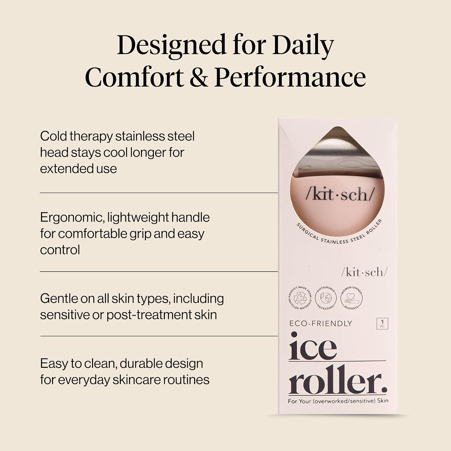 Kitsch Ice Roller for Face – Stainless Steel Ice Face Roller to Reduce Puffiness, Redness & Headaches – Cooling Facial Roller for Skin Care, Irritation Relief & Spa-Like Experience at Home-Pink