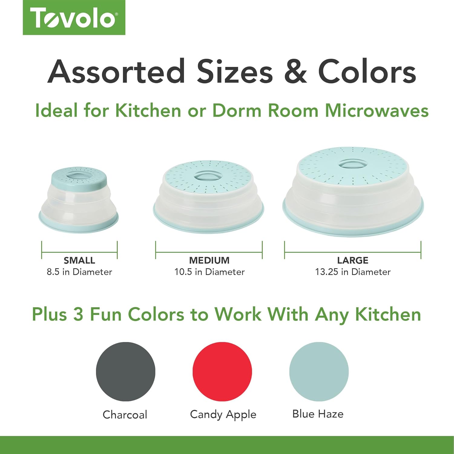 Tovolo Microwave STLatter Cover for Food, Medium (Charcoal) - Collapsible & Vented Silicone STLatter Guard Lid - Microwave TLate & Dish Cover with Handle - BPA-Free Kitchen Gadget for Meal Prep