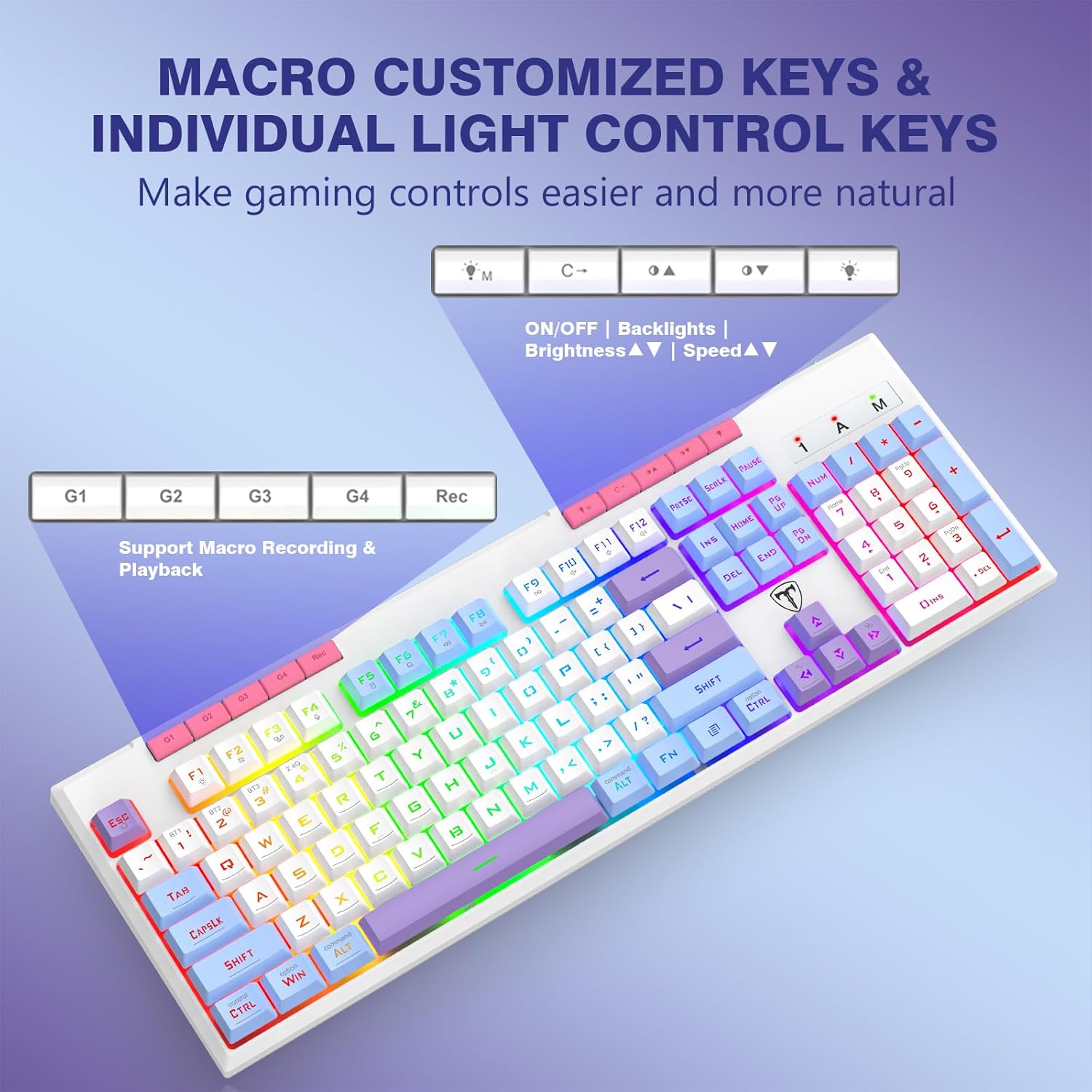 RisoPhy Wireless Gaming Keyboard, Tri-Mode BT5.0/2.4GHz/USB-C, RGB Light up Backlit Keyboards, Customizable Macro Keys, 26 Anti-ghosting Keys, 4000mAh Battery, Creamy Computer Keyboards