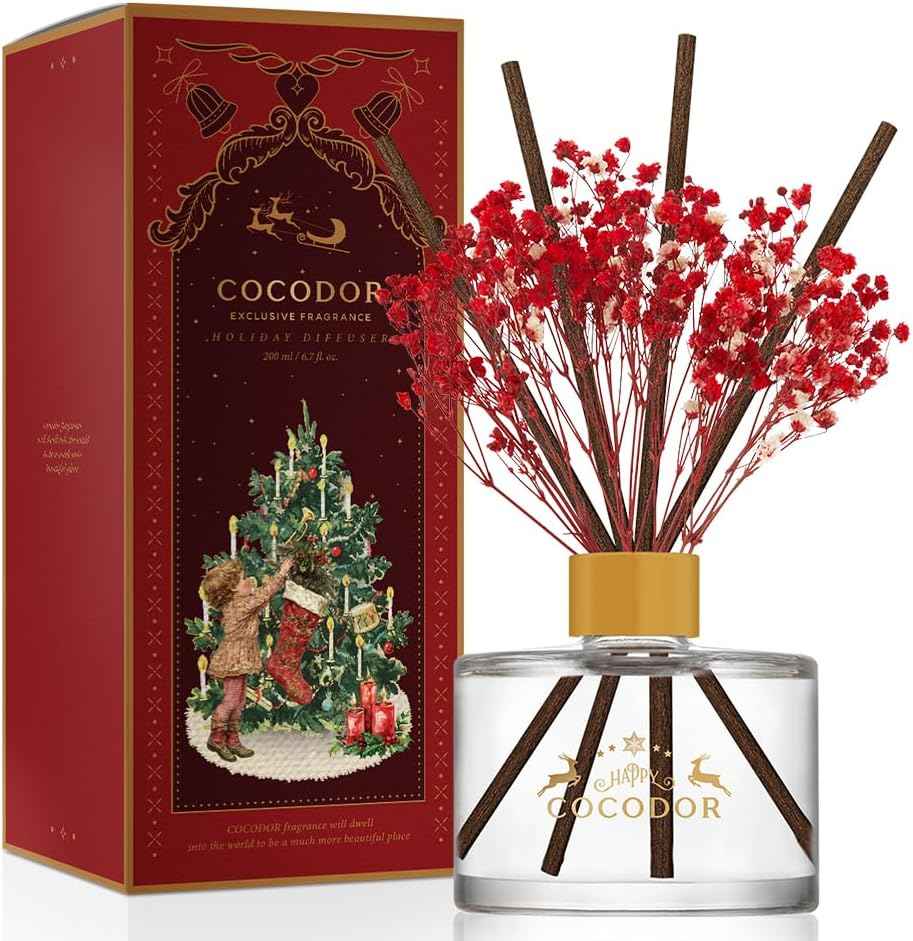COCODOR Reed Diffuser Set with Preserved Baby's Breath with Sticks/April Breeze / 6.7oz / Scent Fragrance Oil Diffuser for Bedroom Bathroom Home Décor
