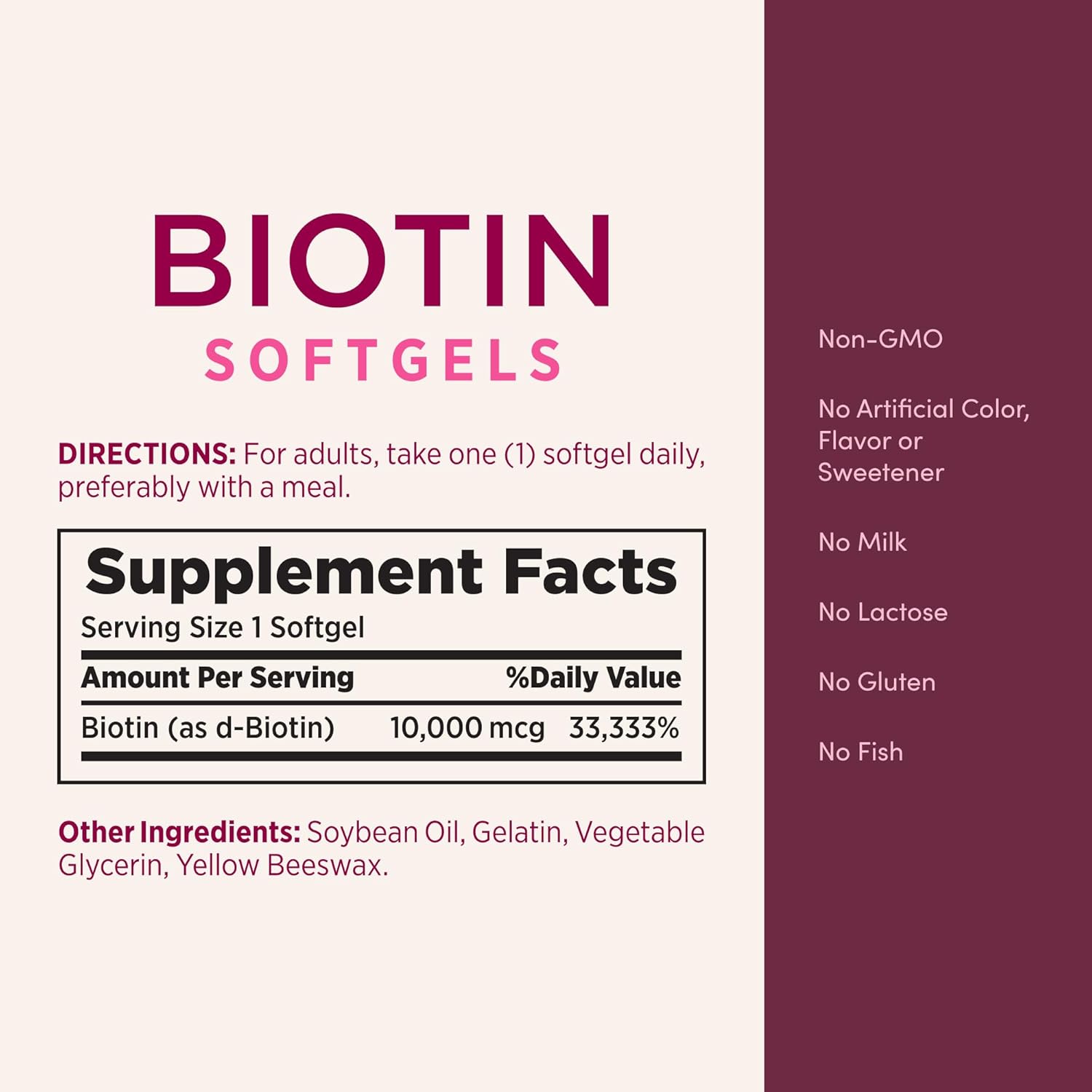 Nature's Bounty Biotin 10000mcg Supplement, Supports Healthy Hair, Skin and Nails, Optimal Solutions Hair Vitamin with Biotin, 90 Rapid Release Liquid Softgels