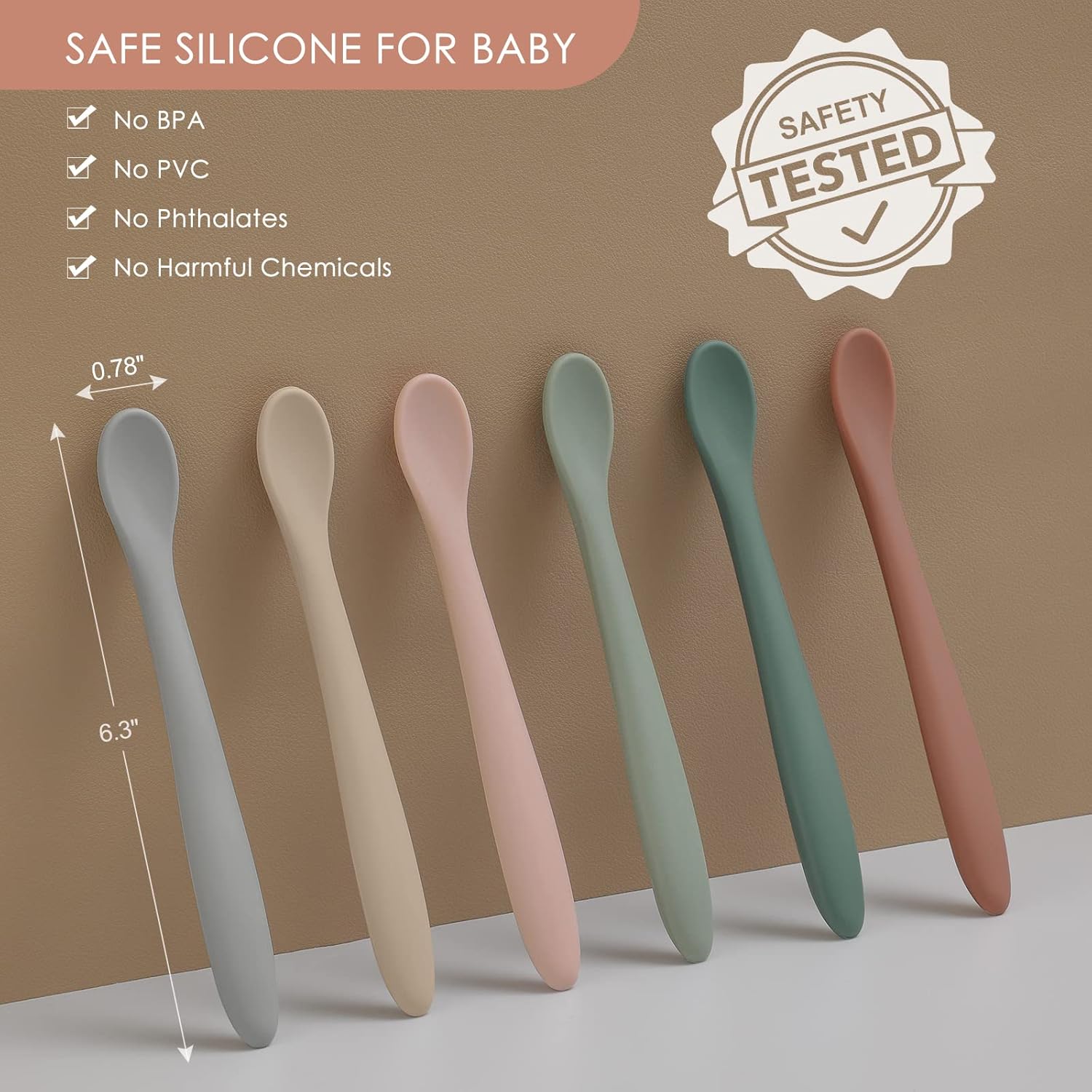 6-Piece Silicone Baby Feeding Spoons, First Stage Infant Spoons, Soft-Tip Easy on Gums I Baby Training Spoon | Infant Utensils Feeding SupTLies, Dishwasher & Boil-proof