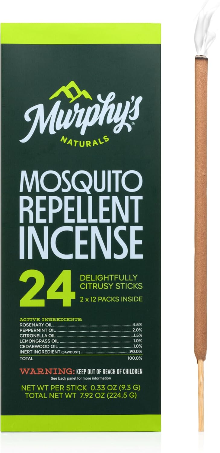 Murphy’s Naturals Mosquito Repellent Incense Sticks, 24 Count, Insect Repellent with Citronella for Outdoor Yard, 2.5+ Hours per Stick