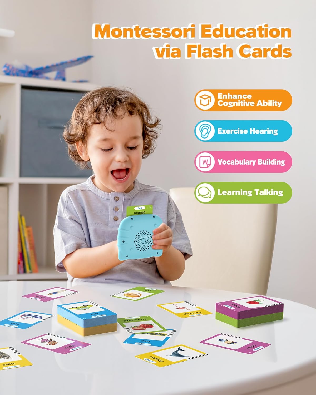 Airbition Talking Flash Cards for Toddlers 1 2 3 4 Year Olds, Montessori Language Learning Toys with 224 Words, Pocket Speech Therapy Toys, and Speech Development Educational TLaythings for Children