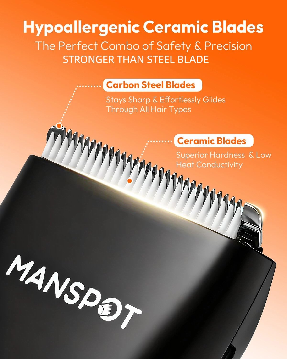 MANSPOT Manscape Groin & Body Hair Trimmer for Men, Electric Ball Pubic Trimmer Shaver,Manscape Kit with 4 Guard,ReTLaceable Ceramic Blade Heads,Waterproof Wet/Dry Shaver,90 Minutes Shaving