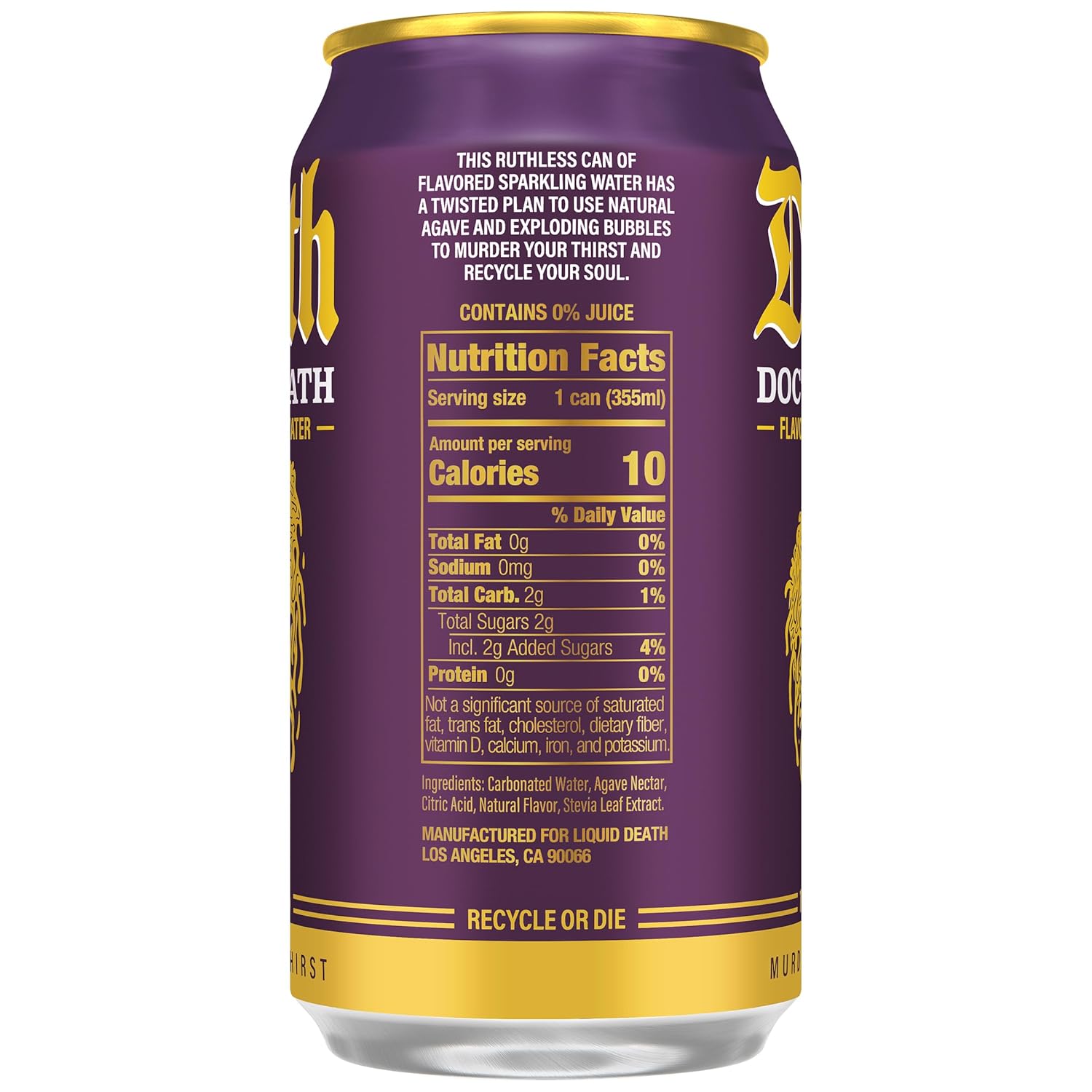 Liquid Death Soda-Flavored Sparkling Water - Doctor Death (Cherry, Cream, Spice), Less Sugar*, Huge Flavor, No Caffeine, No Artificial Sweeteners, 12 Fl Oz (Pack of 12)
