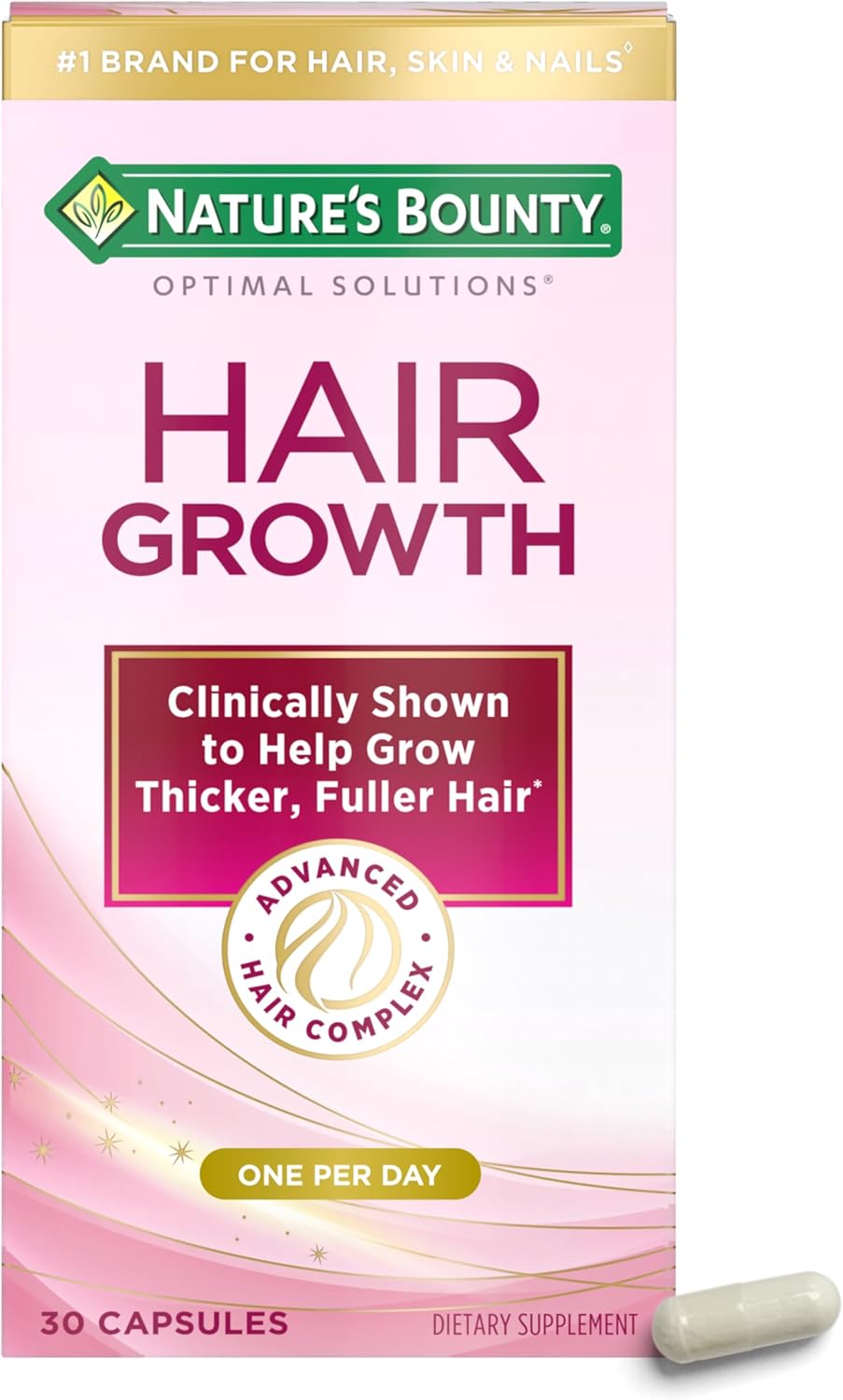 Nature's Bounty Optimal Solutions Hair Growth SupTLement with Biotin, Hair Growth Vitamins with Biotin Silicon & Arginine, 1 Per Day, 30 Capsules, One Month SupTLy