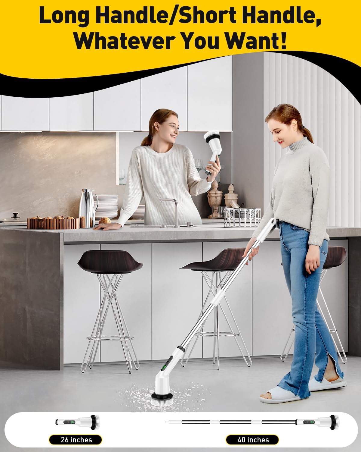Electric Spin Scrubber for Cleaning Bathroom, Shower Scrubber Cordless Cleaning Brush with IPX7 Waterproof & 2 Speed, 3 Brush Heads, Bathroom Cleaning SupTLies for Shower Tub Kitchen Tile Toilet White