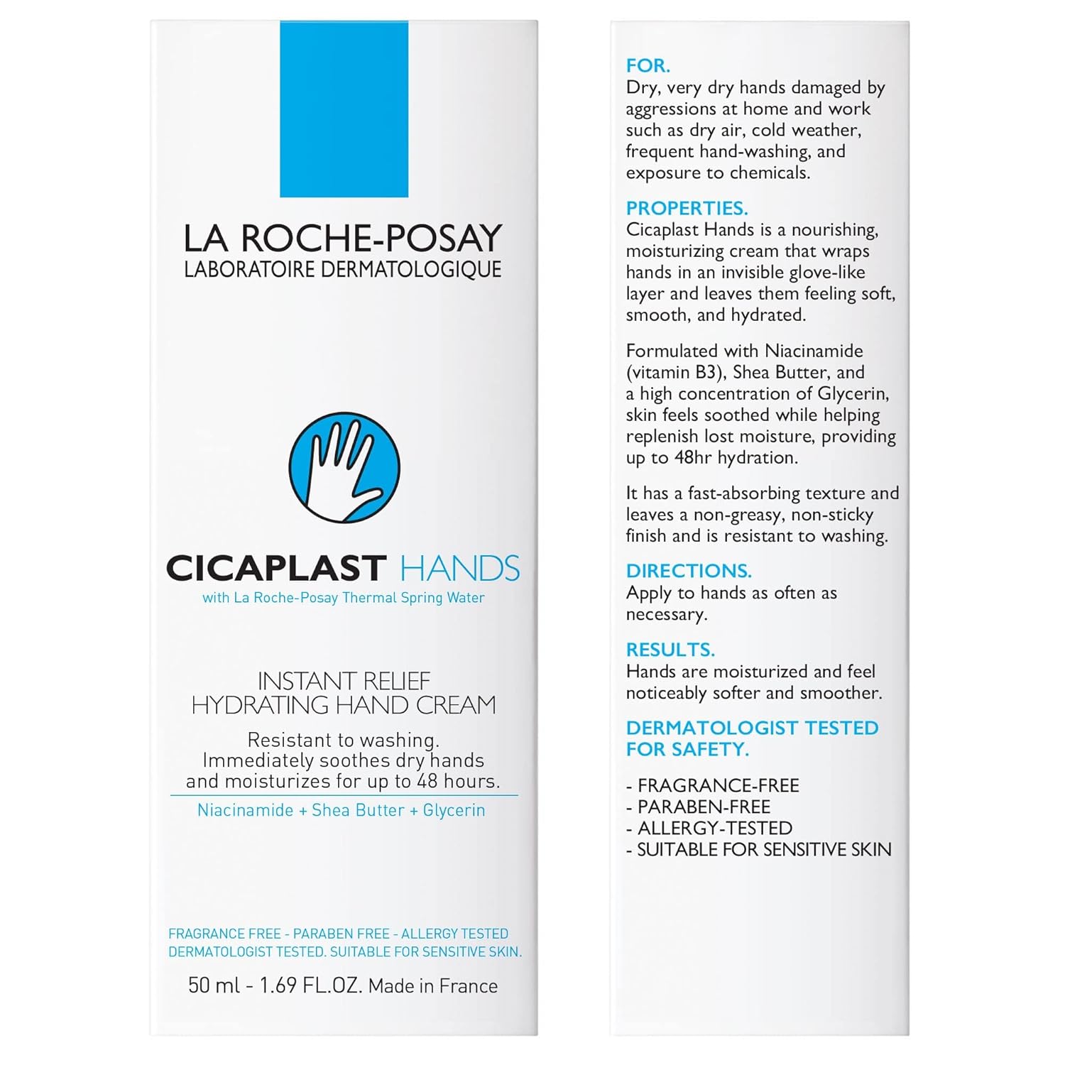 La Roche-Posay CicaTLast Hand Cream, Instant Relief Moisturizing Hand Lotion for Dry Hands, Shea Butter Lotion for Dry Cracked Hands, Non Greasy, Fragrance Free