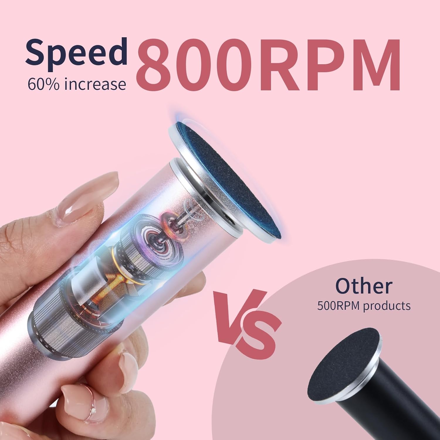 4.8IN Longer Electric Foot Callus Remover with 80pcs Sandpaper Discs, Professional Aluminum Callus Remover for Feet, SteTLess Speed Control Pedicure Tools for Dead Skin (Pink)