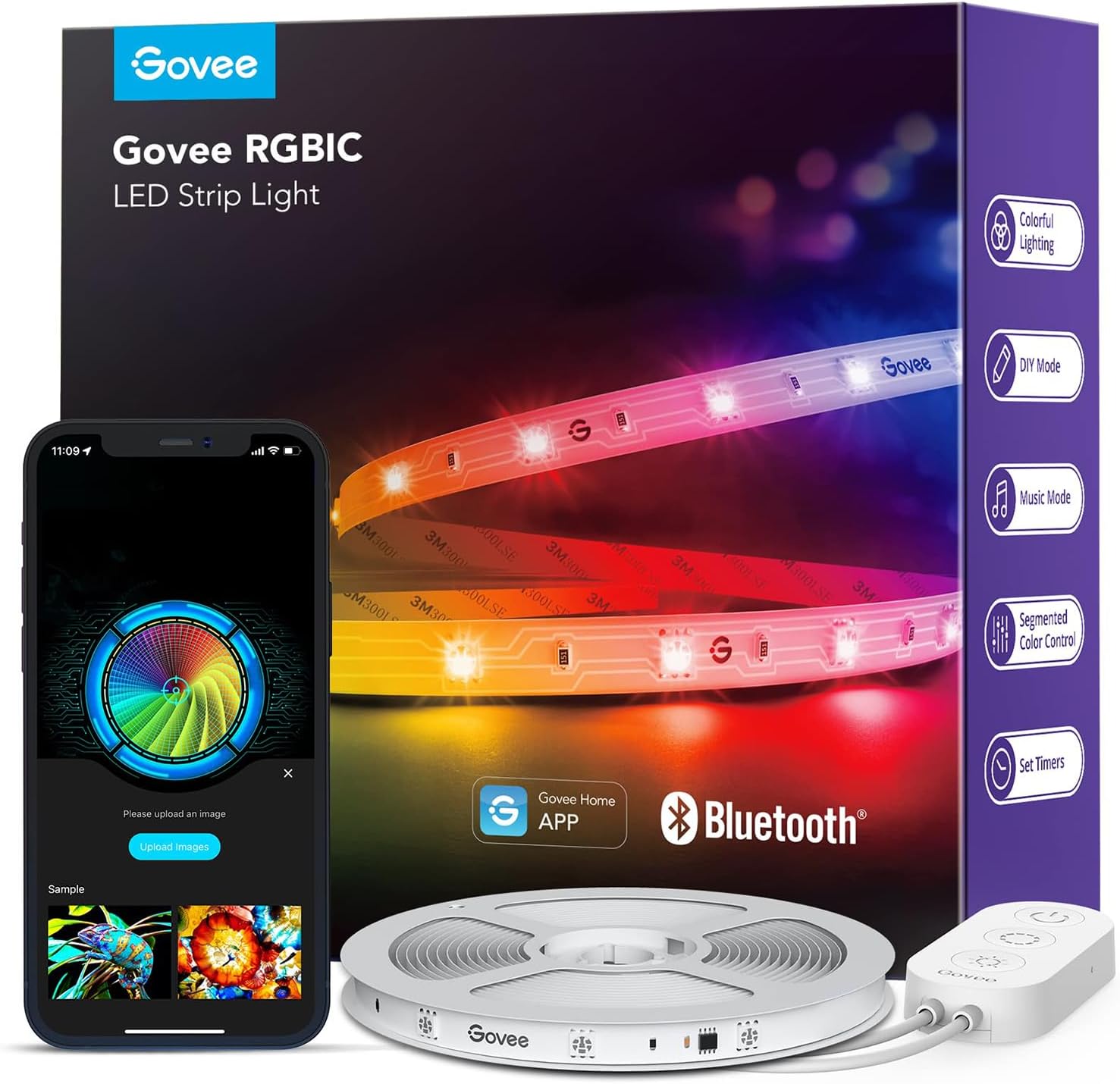 Govee RGBIC LED Strip Lights, Smart LED Lights for Bedroom, Bluetooth LED Lights APP Control, DIY MultiTLe Colors on One Line, Color Changing LED Strip Lighting Music Sync, Home Decor, 16.4ft