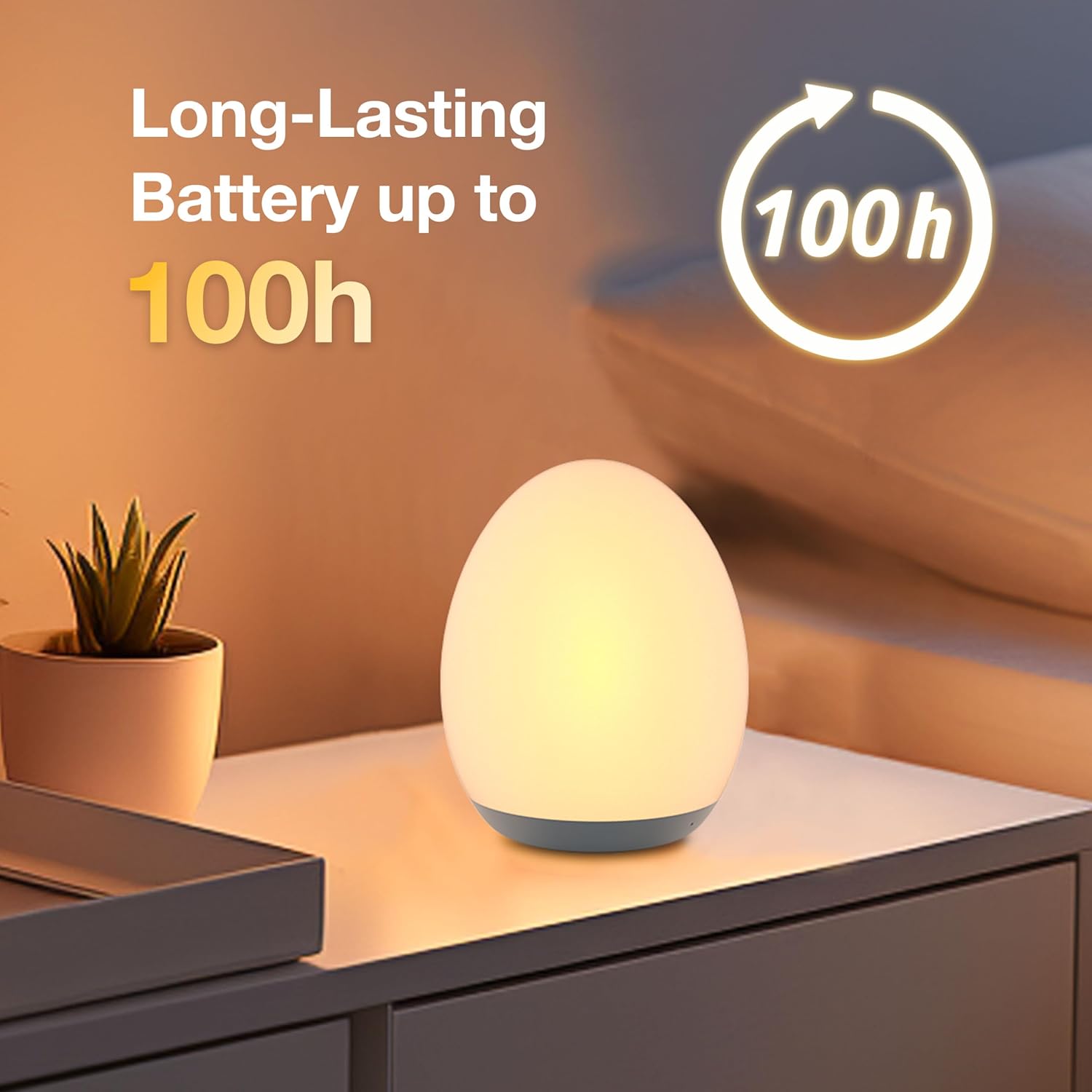 JolyWell Night Light for Kids, Baby Night Light with 7 Colors Changing Mode & SteTLess Dimming, Nursery Night Light BPA Free,Rechargeable Egg Night Light for Breastfeeding 1h Timer & Touch Control