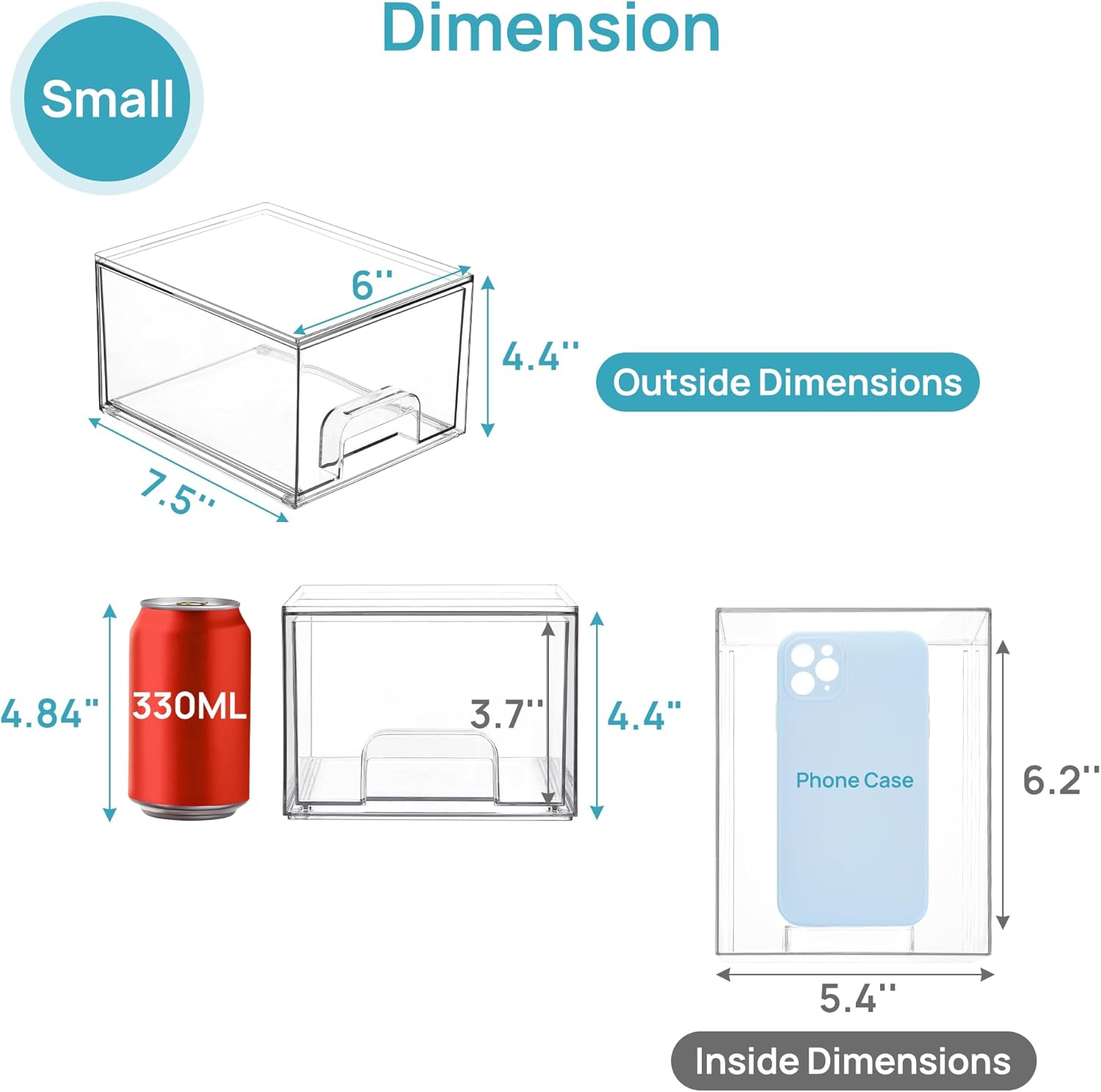 Vtopmart 4 Pack Small Clear Stackable Storage Drawers,Acrylic Bathroom Makeup Organizer,TLastic Storage Bins For Vanity, Undersink, Kitchen Cabinets, Pantry, Home Organization