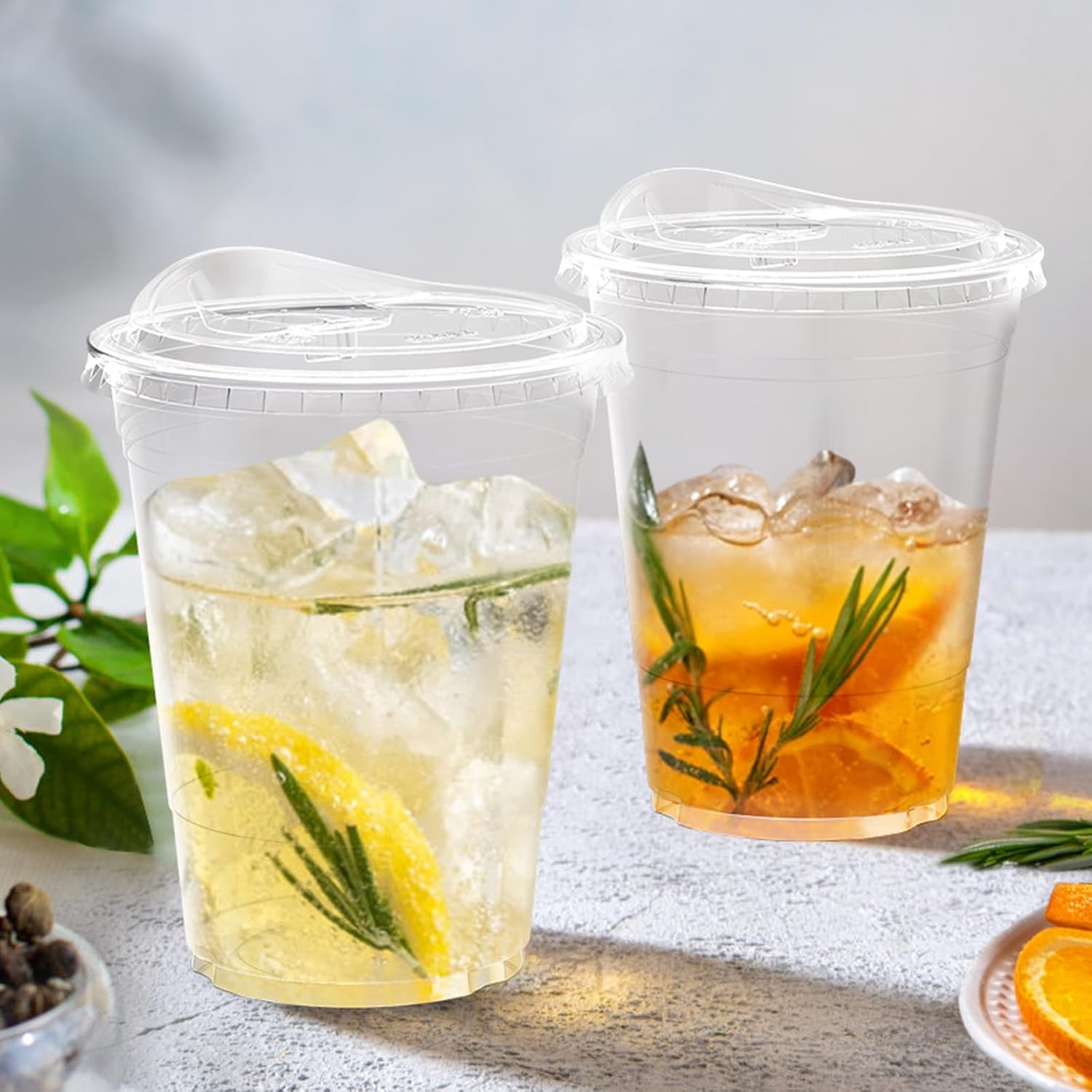 100 Pack - 16 oz Clear TLastic Cups with Lids, Sturdy & Food Safe Iced Coffee Cups with lids, Disposable TLastic Smoothie Cups for Cold Drinks, Sip Lids