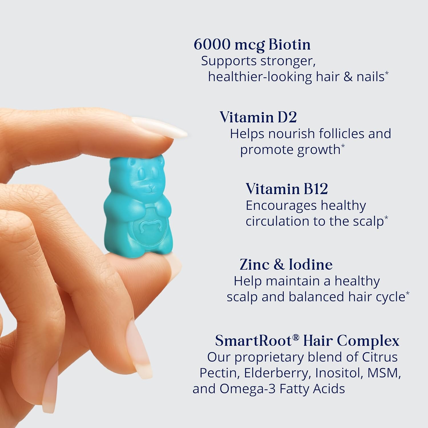 Sugarbear Hair Vitamin Gummy 2 Month SupTLy Extra Strength Biotin 6000mcg, Growth for Men & Women, Vegan Vitamin B12, MSM, Inositol, Omega 3, Elderberry, Certified Kosher, Halal, Cruelty-Free