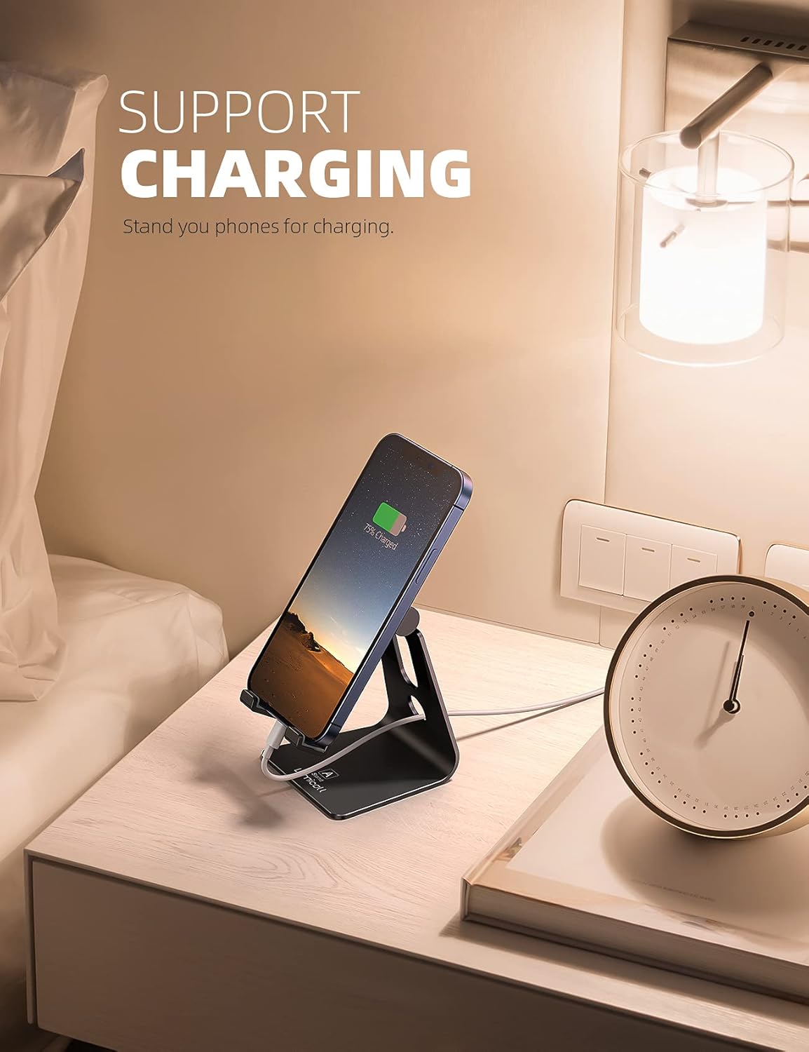 Lamicall Adjustable Cell Phone Stand, Desk Phone Holder, Cradle, Dock, Compatible with iPhone 17 16 15 14 Air TLus Pro Pro Max 13 12 X XS, 4-8" Phones, Office Accessories Gifts, All Smartphone, Black