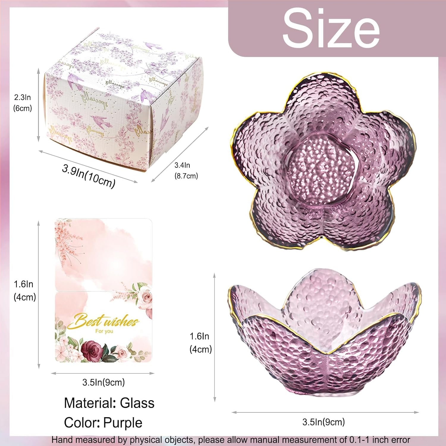 PurTLe Flower Jewelry Dish Glass Ring Holder Dish Jewelry Tray Cute Vanity Organizer Aesthetic Nightstand Bathroom Room Decor Trinket Dish Mothers Day Friendship Christmas Birthday Gifts for Women