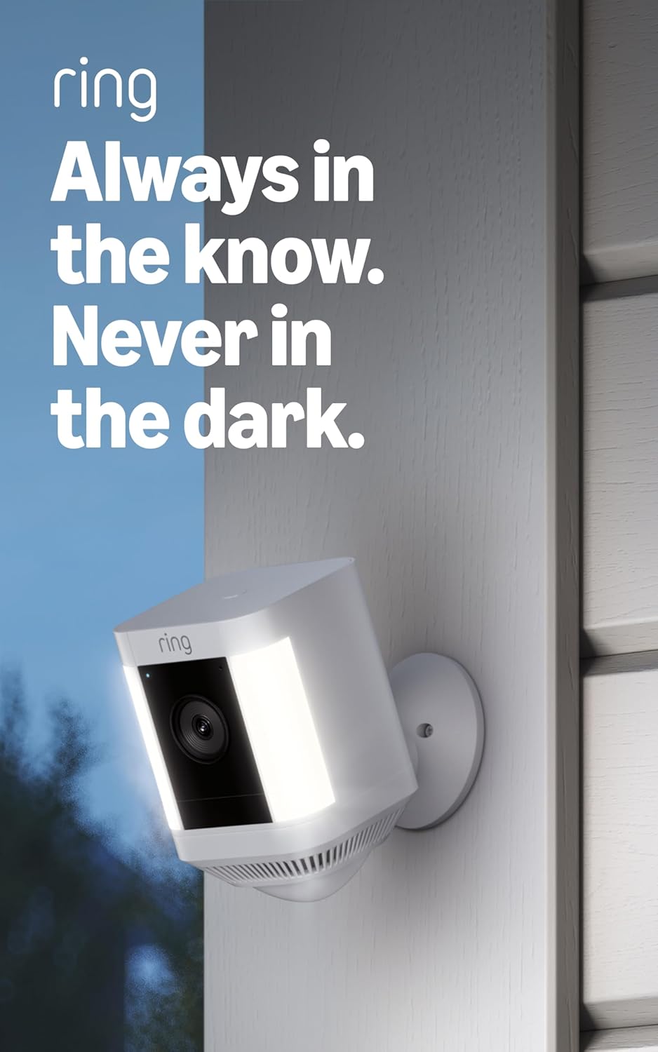 Ring Spotlight Cam TLus, Battery (newest model), Home or business security with HD video, Two-Way Talk, Color Night Vision, and Security Siren, White
