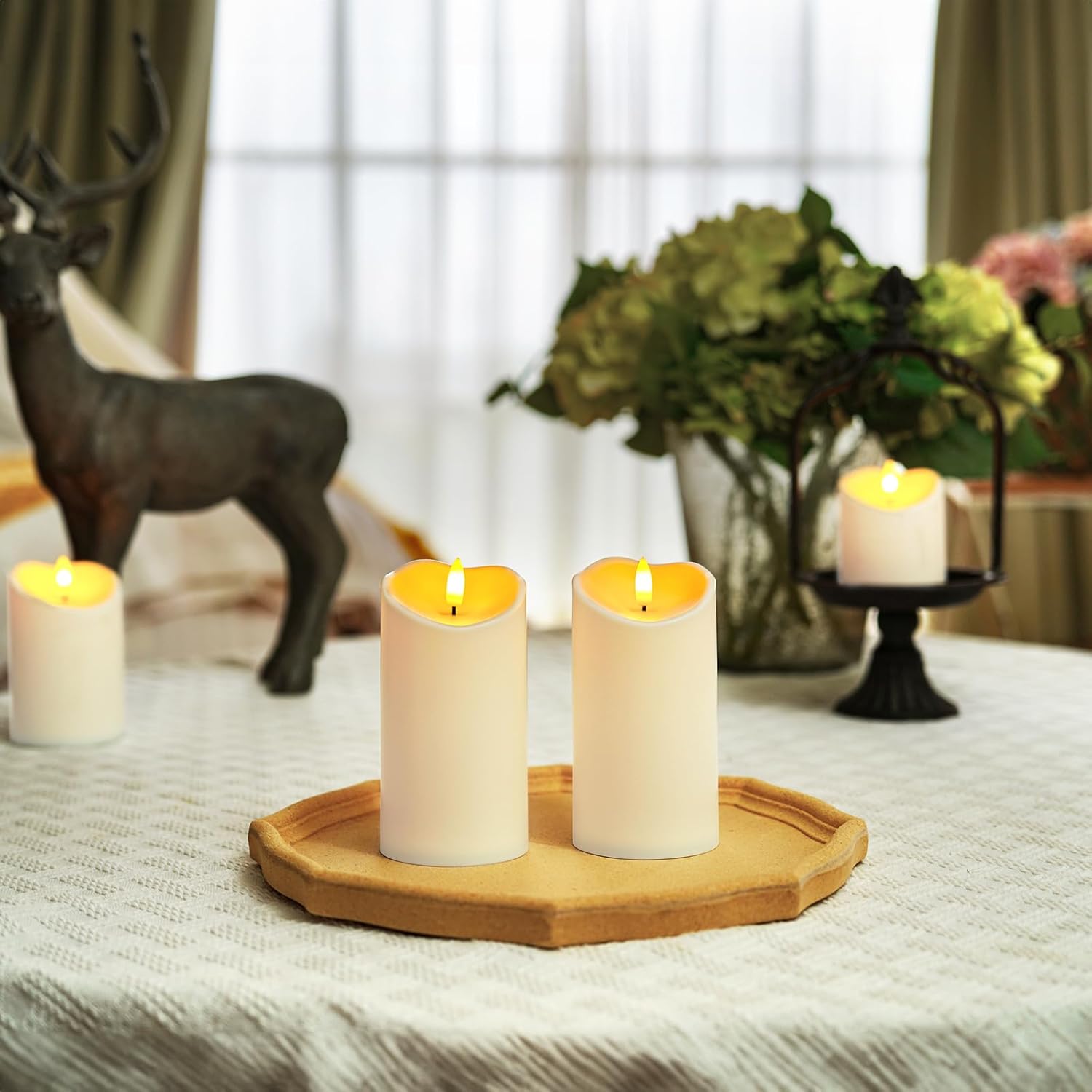 Homemory 6"x3" Outdoor Waterproof Flameless Candles, LED Candles, Battery Operated Candles with Remote and Timers, Electric Fake TLastic Pillar Candles, Ivory White, Set of 2