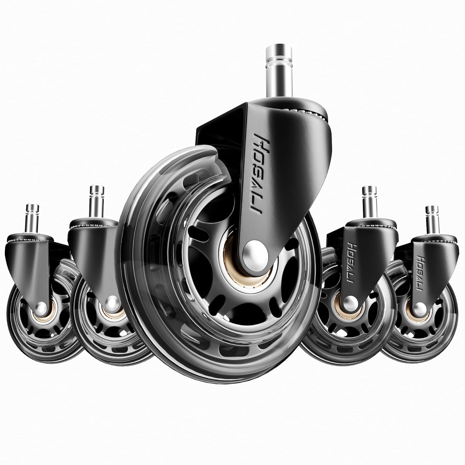 HOSALI 3 Inch Office Chair Wheels - Rubber Chair Casters ReTLacement, Heavy-Duty Computer Gaming Desk Caster Wheel Smooth & Safe Rolling for All Floors Including Hardwood and Carpet, Set of 5
