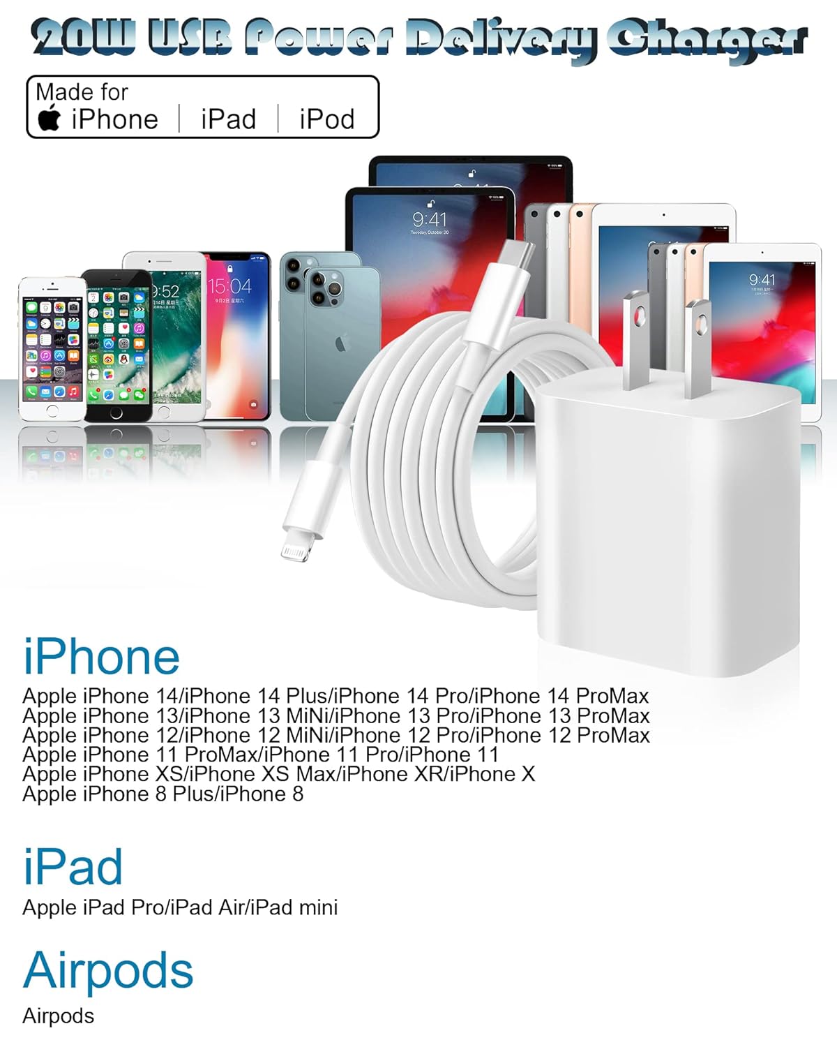 iPhone Fast Charger,ApTLe Charger Super Quick iPhone Charger Fast Charging,2Pack 10FT Long Type-C to Lightning Cable Cord USB C Wall Charger Block Adapter for iPhone 14 13 12 11/13Pro Max/12Mini/XS/XR