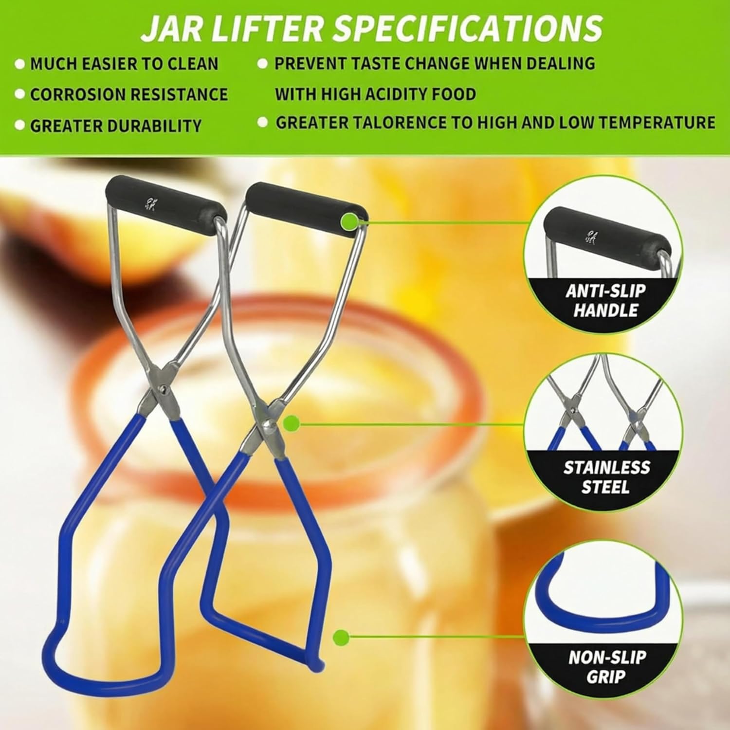 Supa Ant Canning SupTLies Starter Kit (Food Grade) - Canning Kits Set for Beginners - 3 Pcs. Including Wide Mouth Jar Funnel, Magnetic Lid Lifter, Stainless Steel Jar Lifter (Assembled in USA) Blue