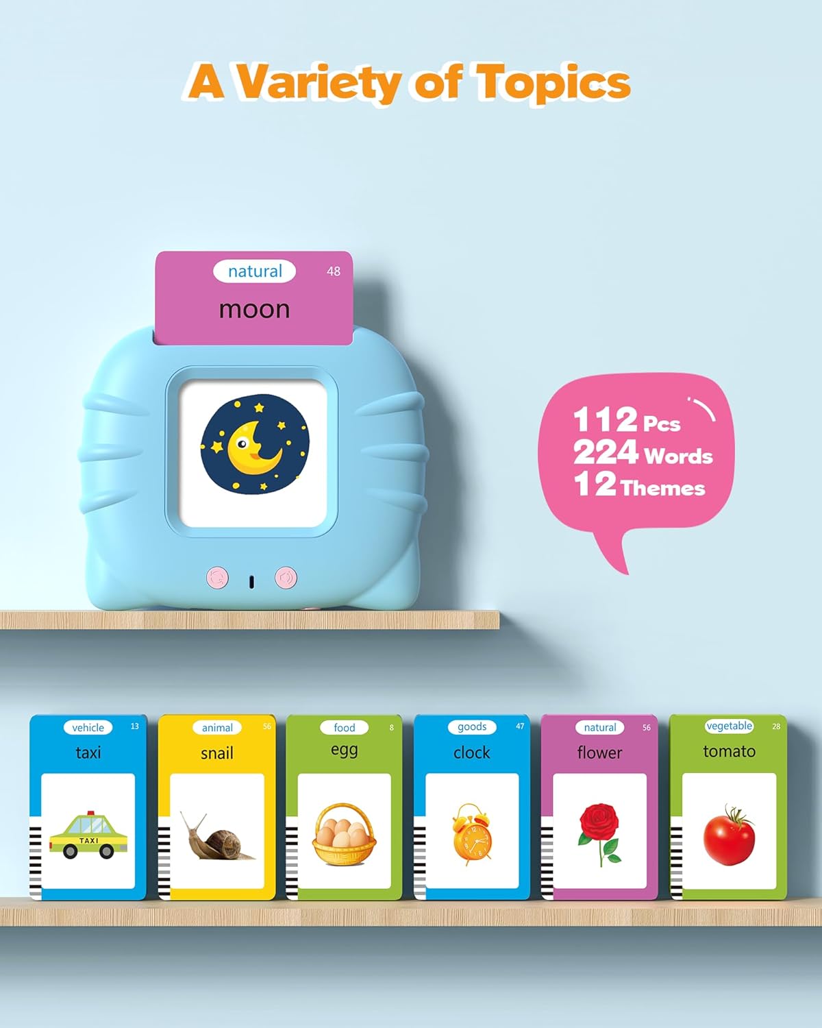 Airbition Talking Flash Cards for Toddlers 1 2 3 4 Year Olds, Montessori Language Learning Toys with 224 Words, Pocket Speech Therapy Toys, and Speech Development Educational TLaythings for Children