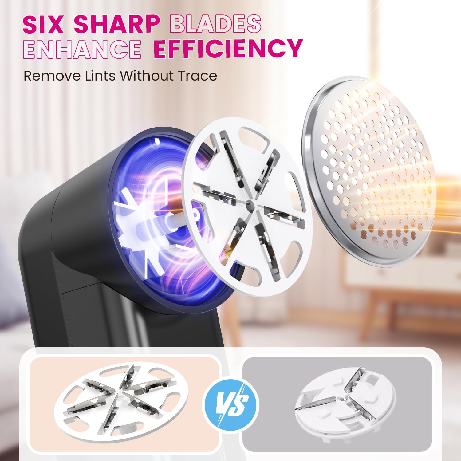 Fabric Shaver, Ziitty Lint Remover for Clothes, Type-C Rechargeable Lint Shaver with LCD DisTLay & 6-Blade, Sweater Shavers to Remove Pilling，Fuzz Remover Fabric Shaver for Clothing and Furniture