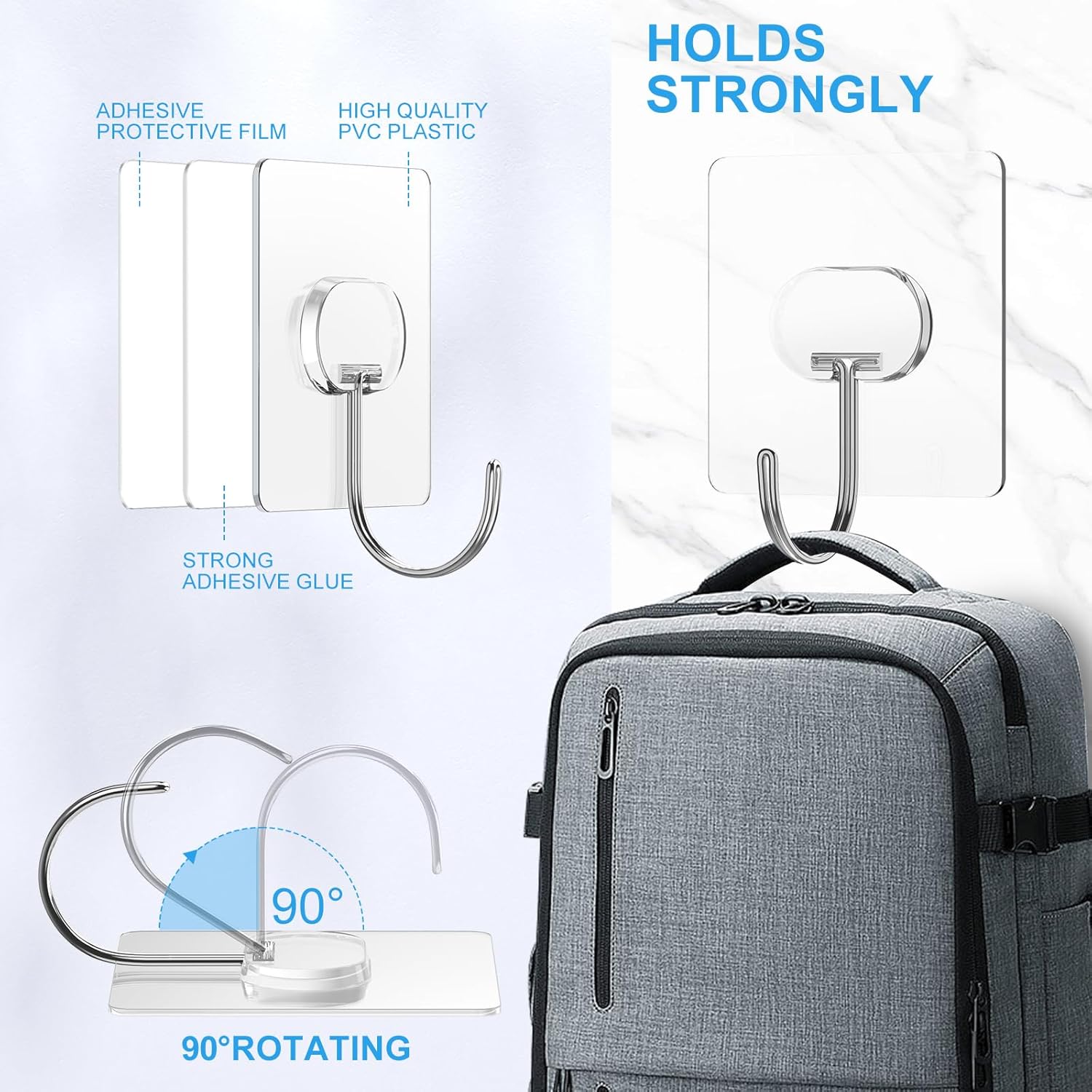 Large Adhesive Hooks for Hanging Heavy Duty Wall Hooks Self Adhesive Towel Coat Hooks Waterproof Transparent Hook for Bathroom Shower Kitchen Keys Door Outdoor Home Improvement Utility Hook 12 Pack
