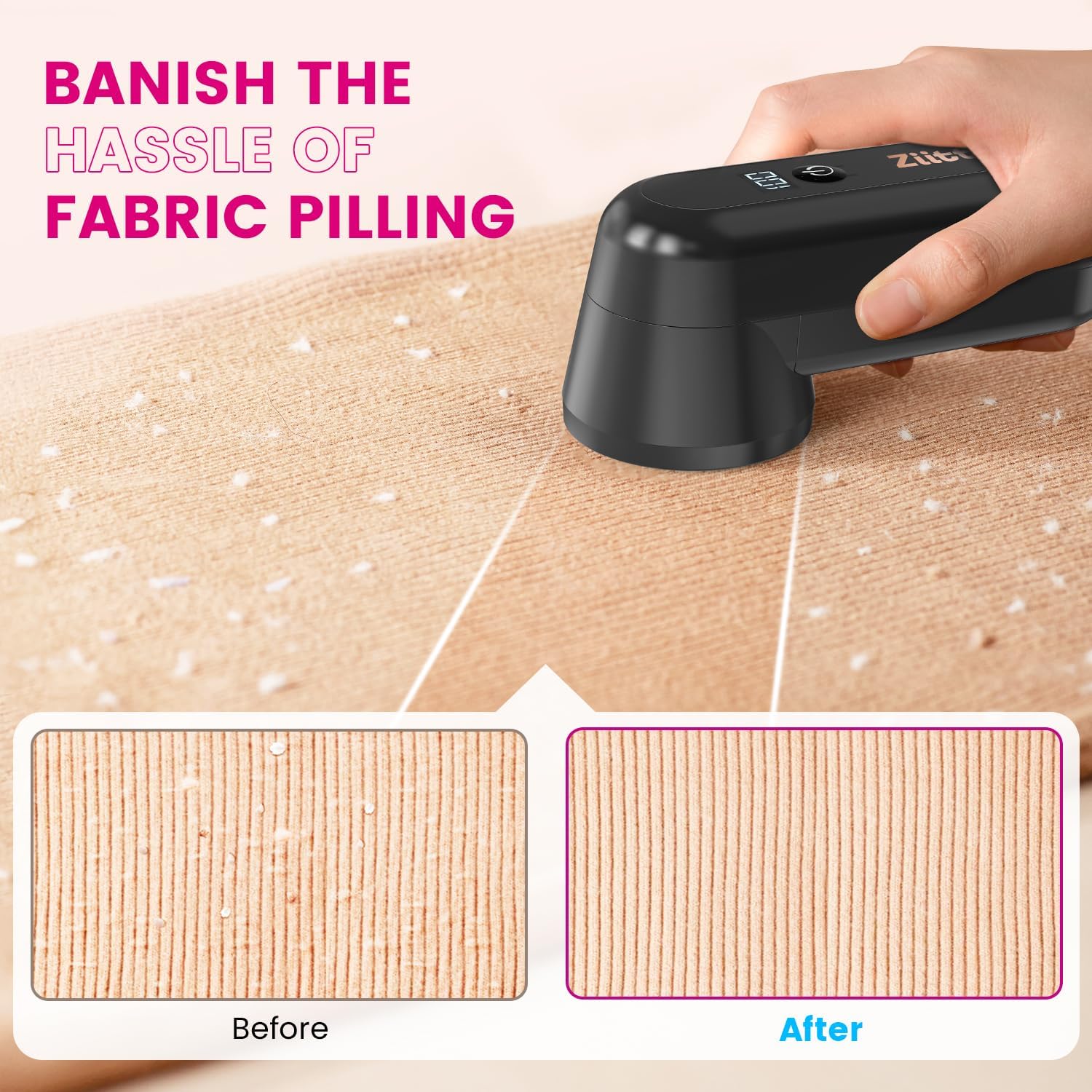 Fabric Shaver, Ziitty Lint Remover for Clothes, Type-C Rechargeable Lint Shaver with LCD DisTLay & 6-Blade, Sweater Shavers to Remove Pilling，Fuzz Remover Fabric Shaver for Clothing and Furniture