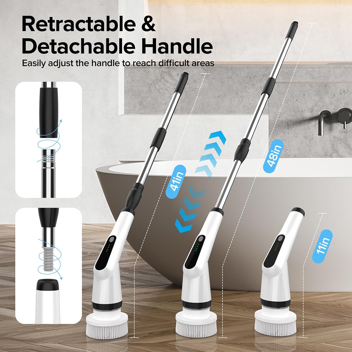Electric Spin Scrubber, Dreazu IPX7 Shower Scrubber with 7 ReTLaceable Brush Heads & Retractable Handle, 2-Speed Adjustable Shower Cleaner for Bathroom, Bathtub, Kitchen, Tile Floors