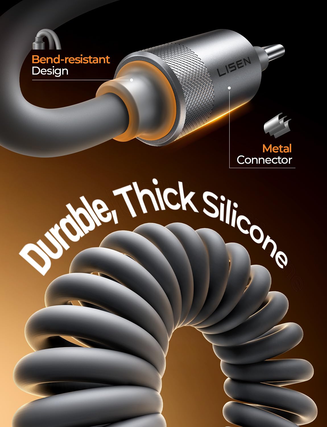 LISEN Coiled USB C Cable, 2 Pack for Android Auto & CarTLay Cable, Durable Short USB A to USB C Cable Gifts for Men Women Compatible with iPhone 17/16/15, Samsung Galaxy S25/S24/S23 A15/A14, Gray 4FT