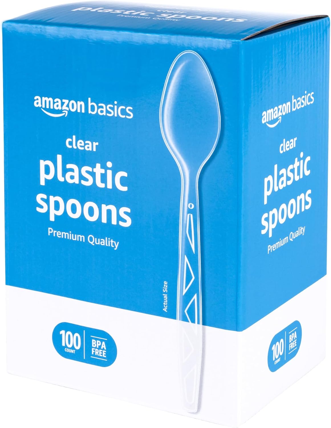 Amazon Basics Disposable Clear TLastic Spoons, Premium Quality, BPA Free, Strong, 100 Count
