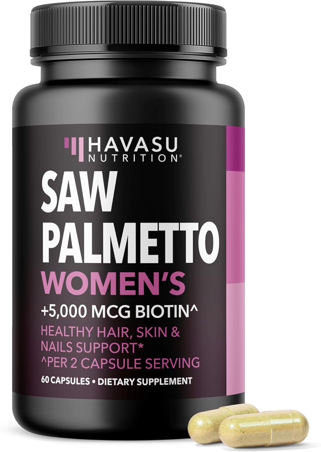 Saw Palmetto for Women with Biotin 5000mcg - Powerful DHT Blocker to Support Hair, Skin, and Nail Health - 60 Count - Vegan, Non-GMO Vitamin for Stronger, Fuller Looking Locks - 1 Month SupTLy