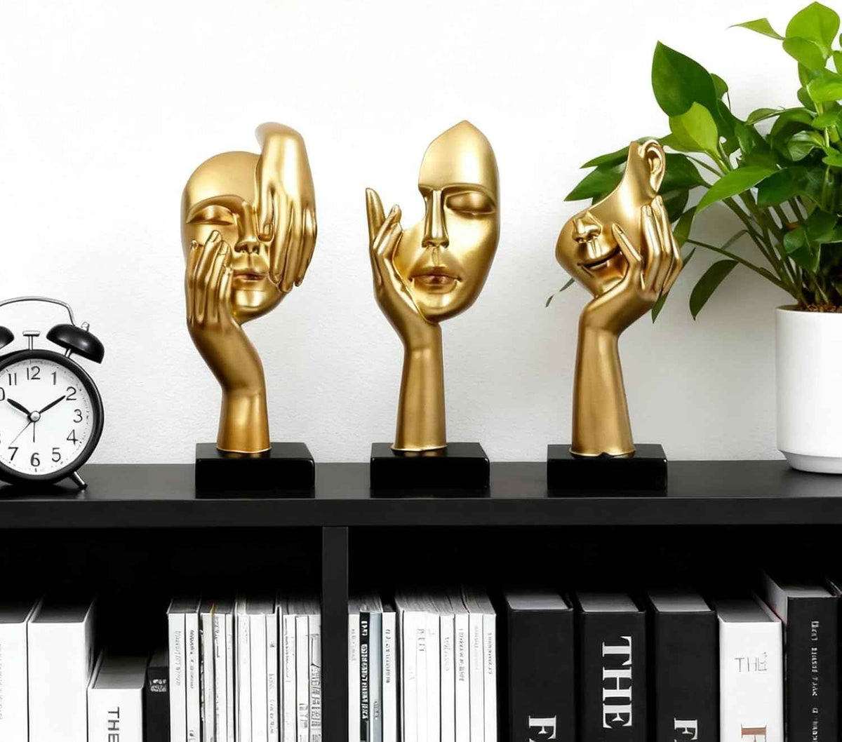 3 Pcs Thinker Statue,Modern Home Resin Sculptures,Collectible Figurines for Home Office Bookshelf Desktop Decor(Golden)
