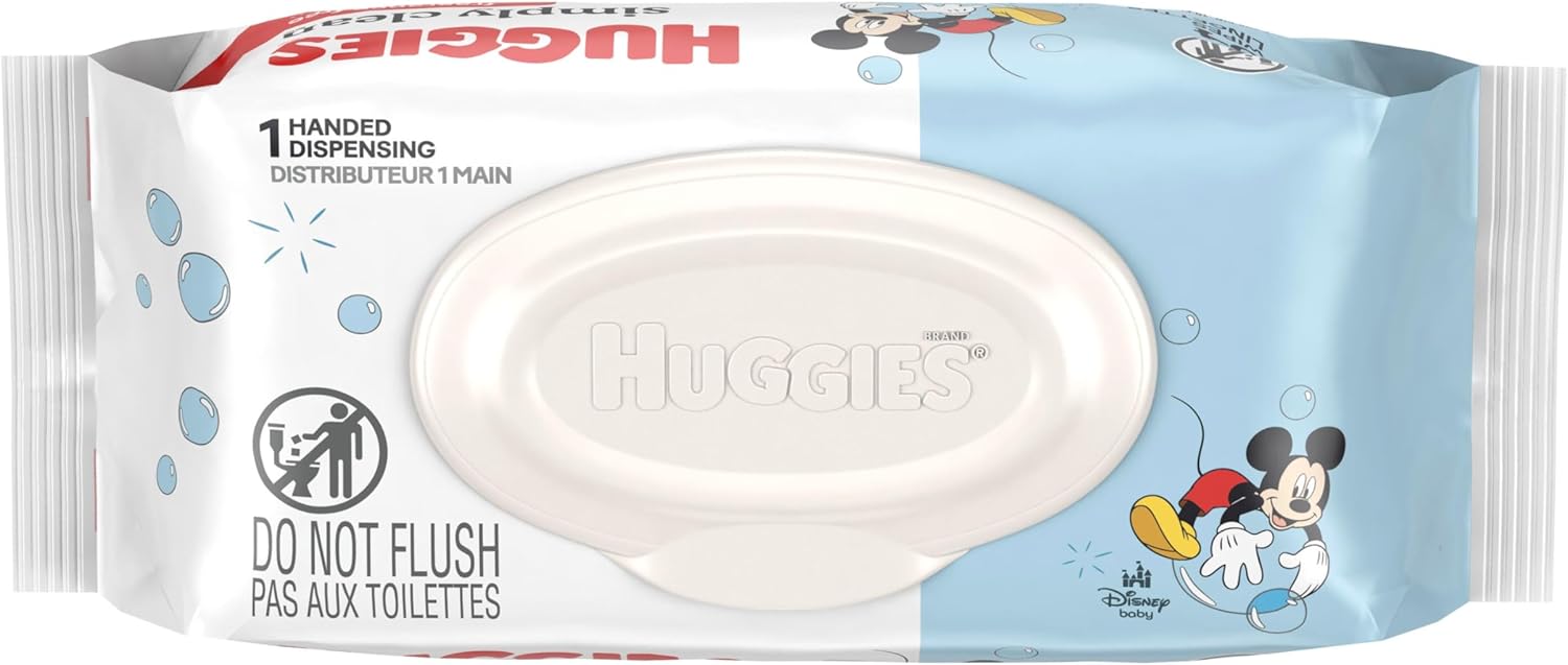 Huggies Simply Clean Unscented Baby Diaper Wipes, 3 flip-top packs, fragrance-free, 192 wipes total