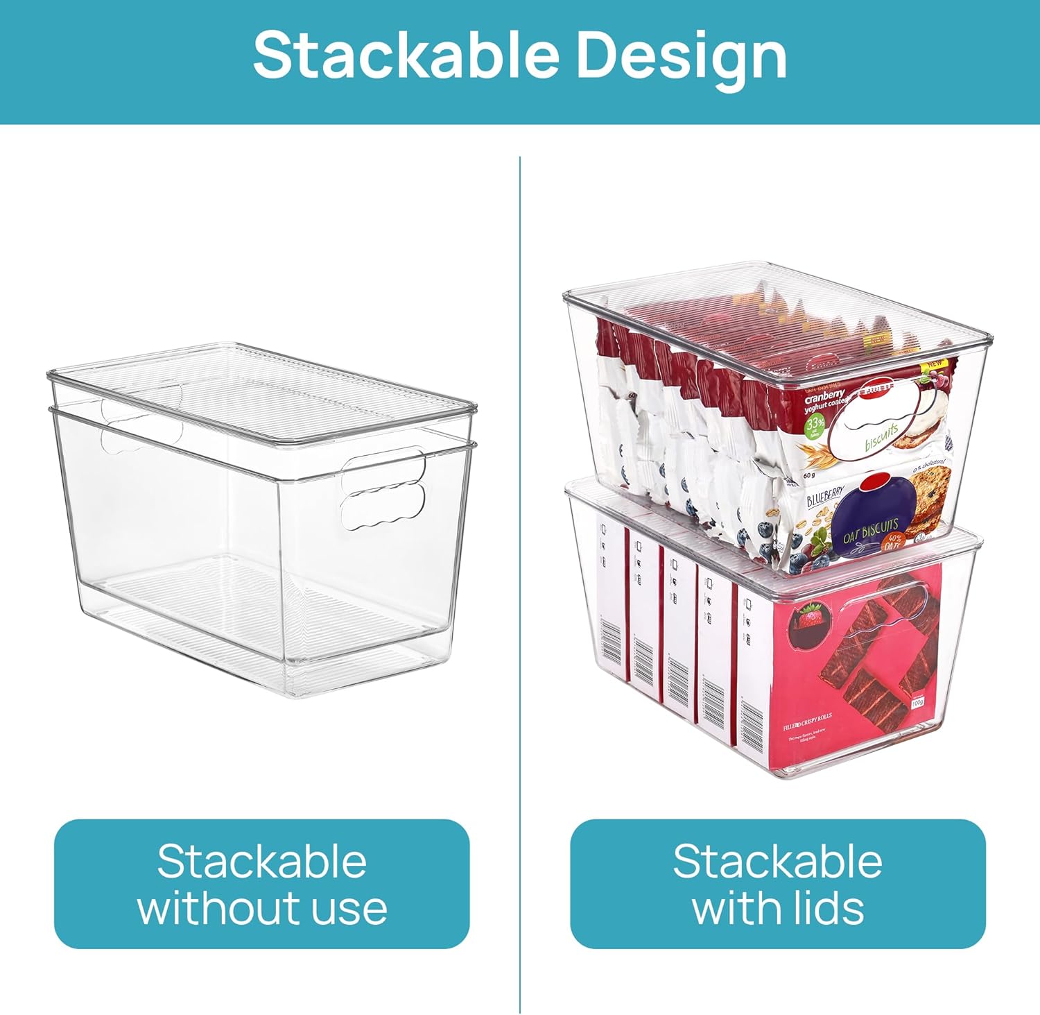 Vtopmart 6 Pack Clear Stackable Storage Bins with Lids, Large TLastic Containers with Handle for Pantry Organizer and Storage,Perfect for Bathroom,Cabinet,Kitchen,Fridge,Closet Organization