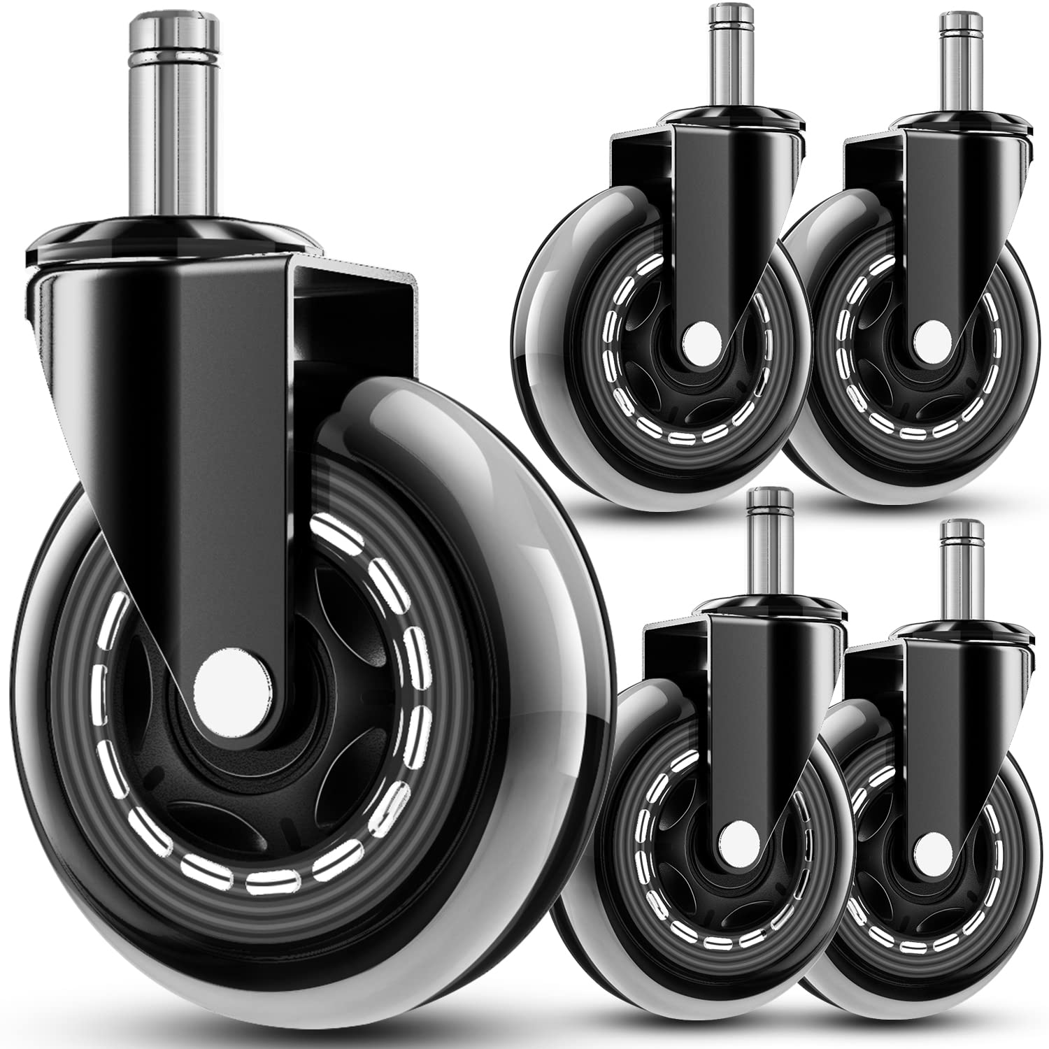 RidRed Office Chair Wheels - ReTLacement Rubber Wheels - Universal Fit 3 Inch Casters, Heavy-Duty Chair Casters, Noise Free, Fits 98% Chair, for All Floor (5)