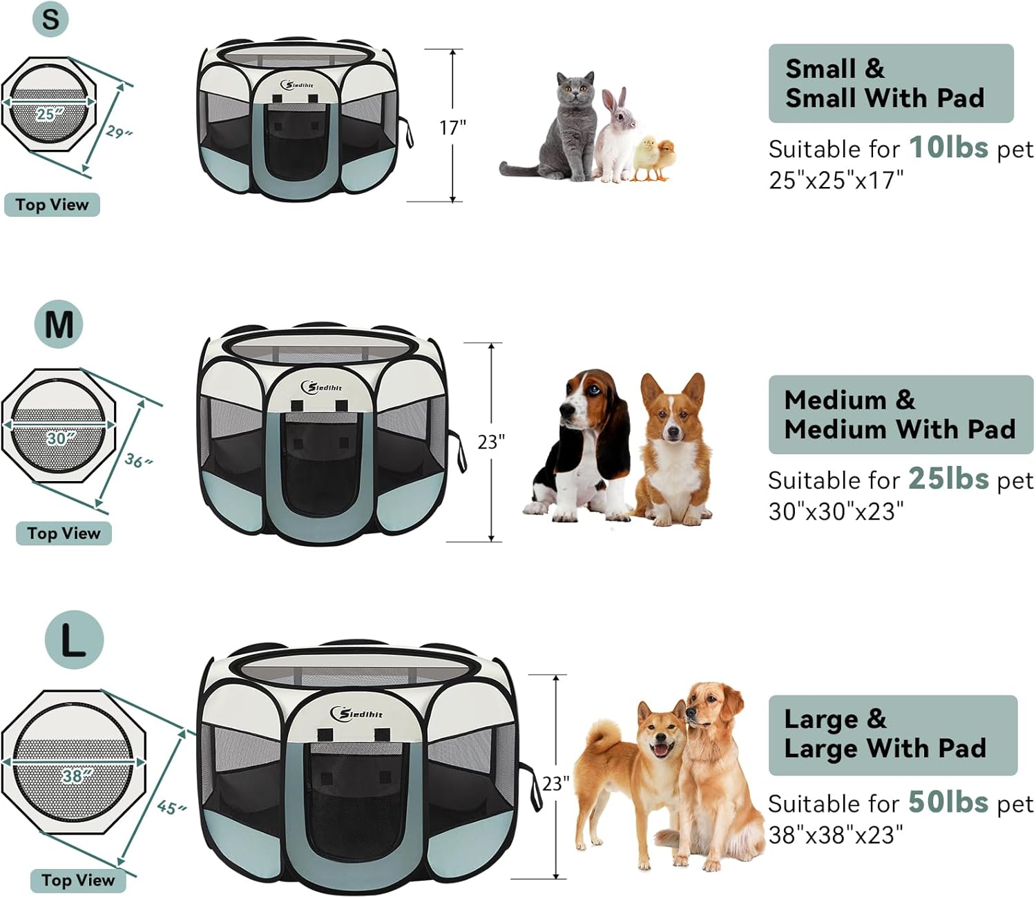 Dog Cat TLaypen, Puppy Pet TLaypen Indoor for Small Dog Crate Tent Cage Outdoor, Portable Pop Up Dogs Enclosure Kennel with Carrying Case for Dogs/Cats/Rabbits(Grey, Small