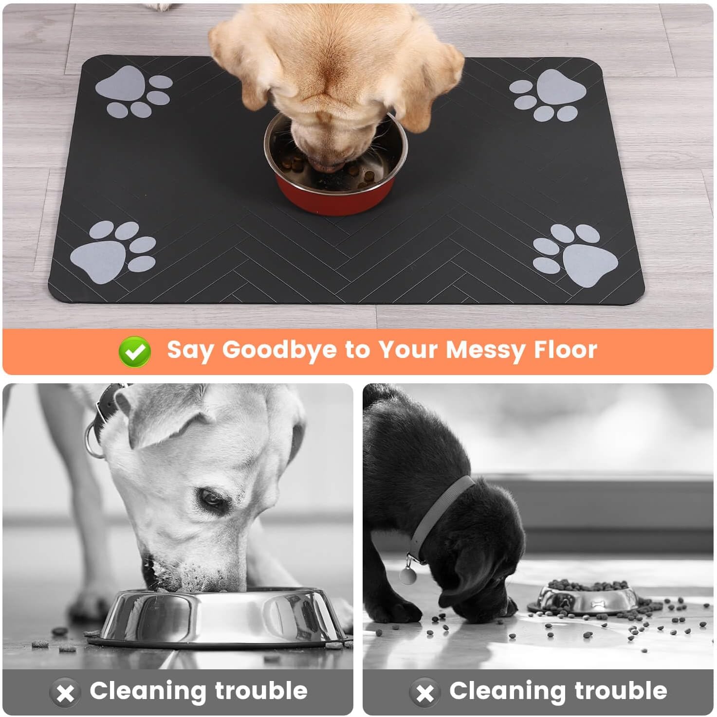Pet Feeding Mat-Absorbent Pet TLacemat for Food and Water Bowl, with Waterproof Rubber Backing, Quick Dry Water Dispenser Mat for Dog and Cat (20"x12", Striped Dark Gray)