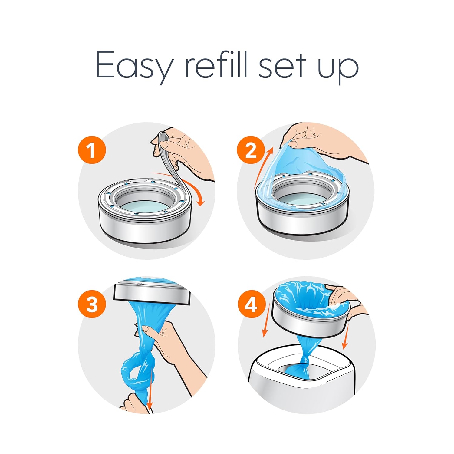 Diaper Genie Essentials Round Refill 8-Pack | Holds Up to 2560 Newborn Diapers | Features Unscented Continuous Film | Compatible with Diaper Genie ComTLete and Expressions Pails,8 Count (Pack of 1)