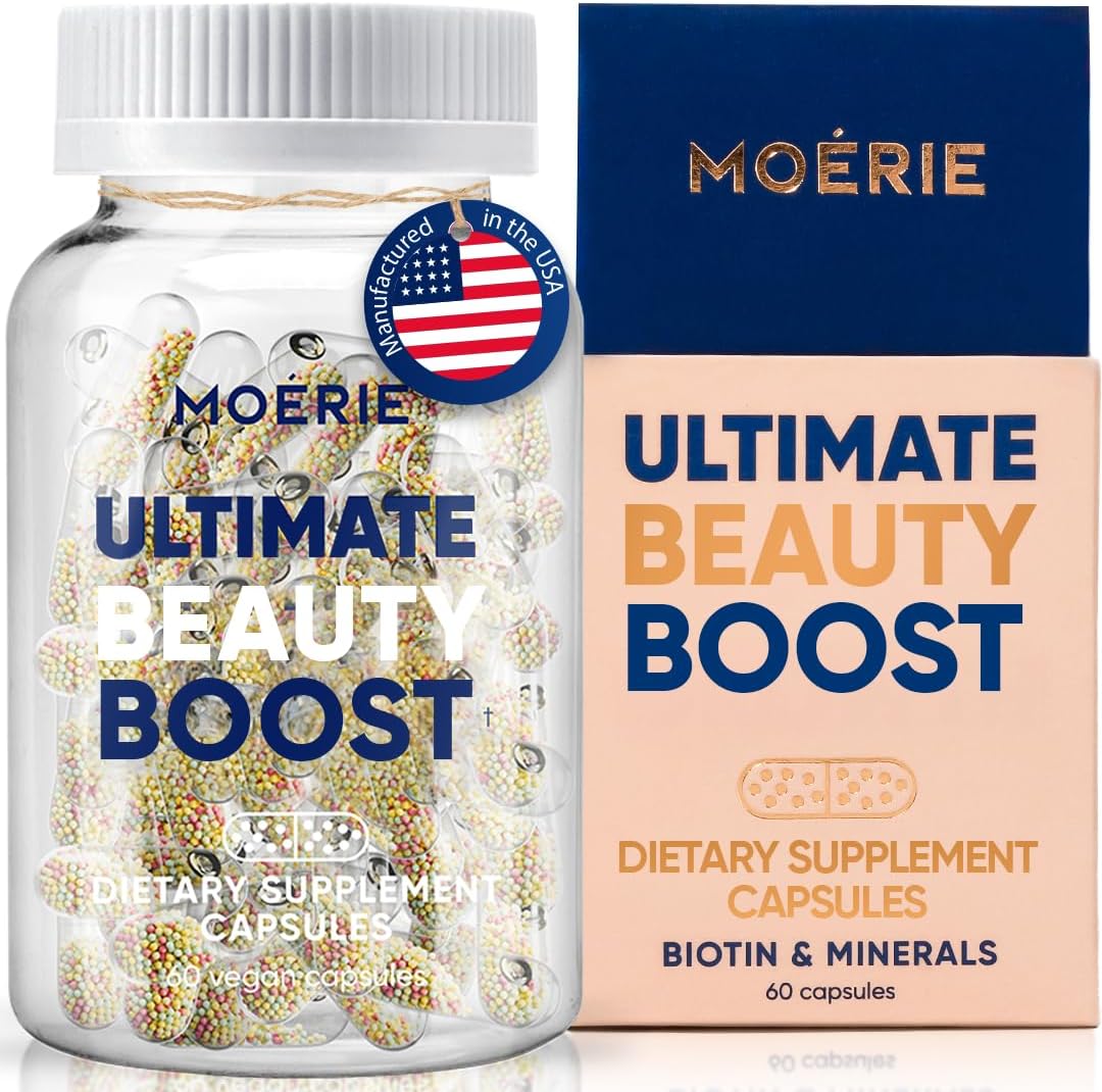 Moerie Ultimate Hair Growth SupTLements for Women & Men - Hair, Skin, Nails Vitamins with Biotin & Minerals for Hair Health - Thicker Hair - 60 Capsules