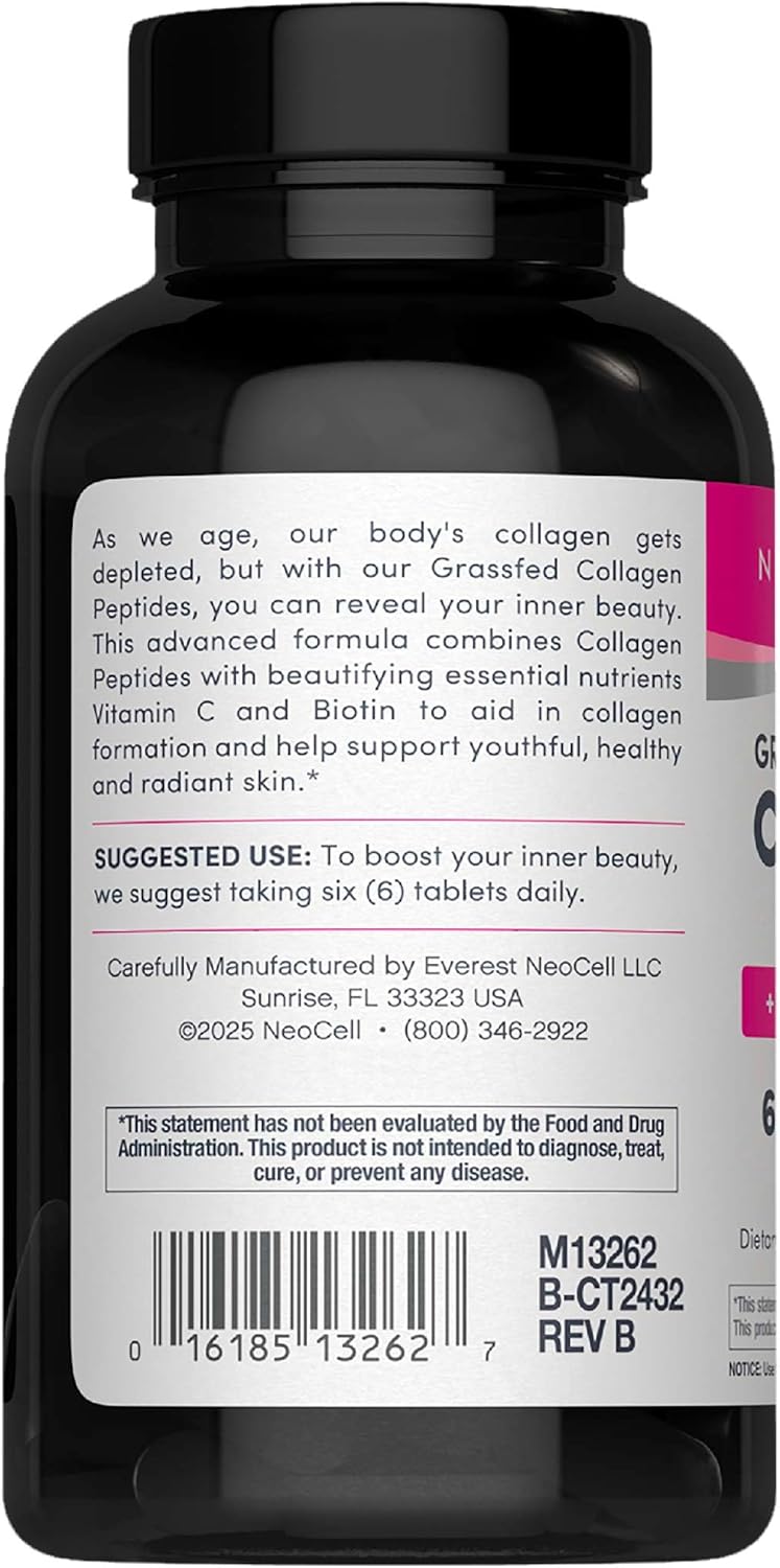 NeoCell Collagen Peptides Pills | 270 CaTLets | with Vitamin C and Biotin | Grass Fed Bovine | Hair, Skin, & Nails | for Women and Men